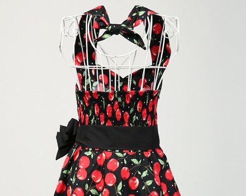 Other Cherry Print Vintage Style Backless Dress Size L / US 10 / IT 46 - 6 Thumbnail