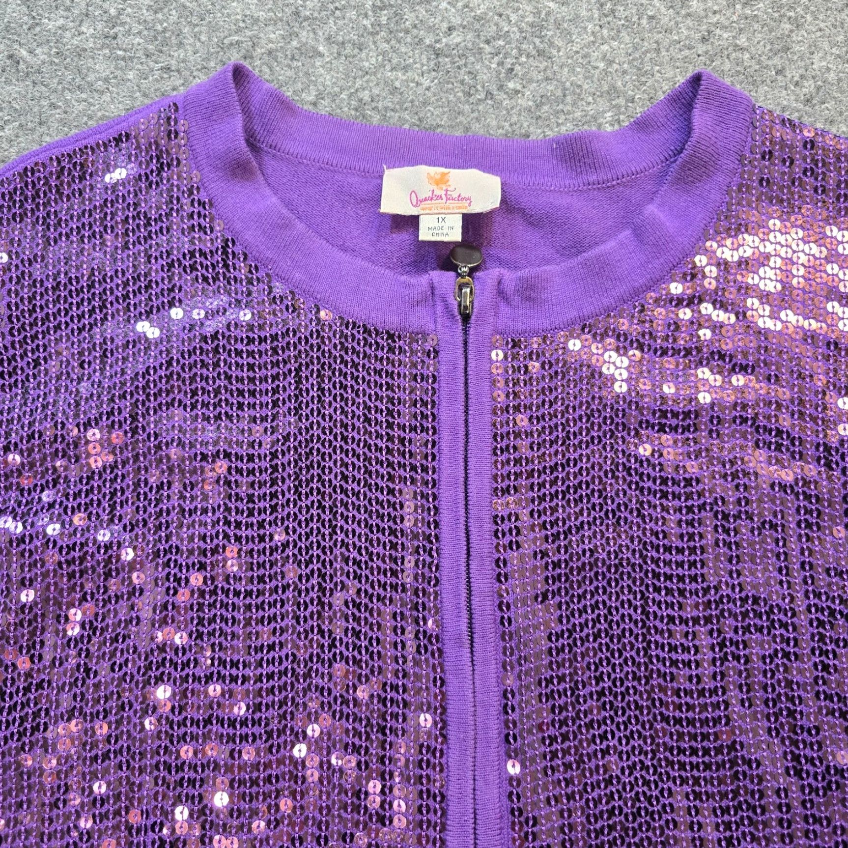 Quacker Factory Quacker Factory Cardigan Sweater 1X Purple Sequin Full Zip Womens Plus Size Holiday Casual Party Knit Front Sequin Cardigan Size XL / US 12-14 / IT 48-50 - 2 Thumbnail