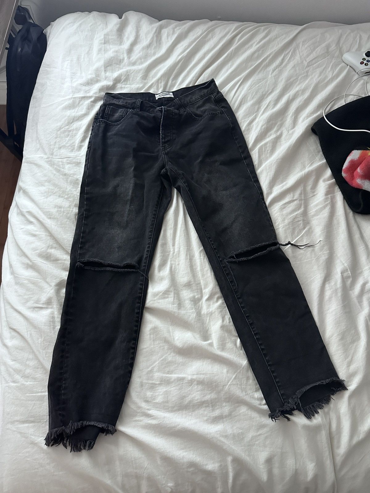One Teaspoon One x Teaspoon Faded Black Ripped straight Trucker jeans Size 22" - 1 Thumbnail