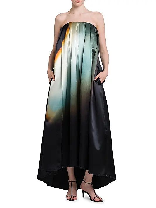 Jil Sander o1loc1c0426 Satin Pleated Strapless Gown in Multicolor Size XL / US 12-14 / IT 48-50 - 2 Thumbnail