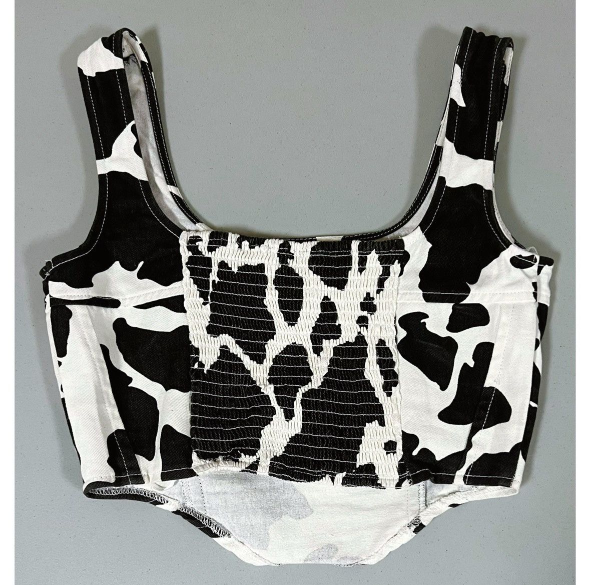 Vintage Black White Cow Print Denim Tank Crop Top Shirt Size S 🤍🖤 Size S / US 4 / IT 40 - 3 Thumbnail