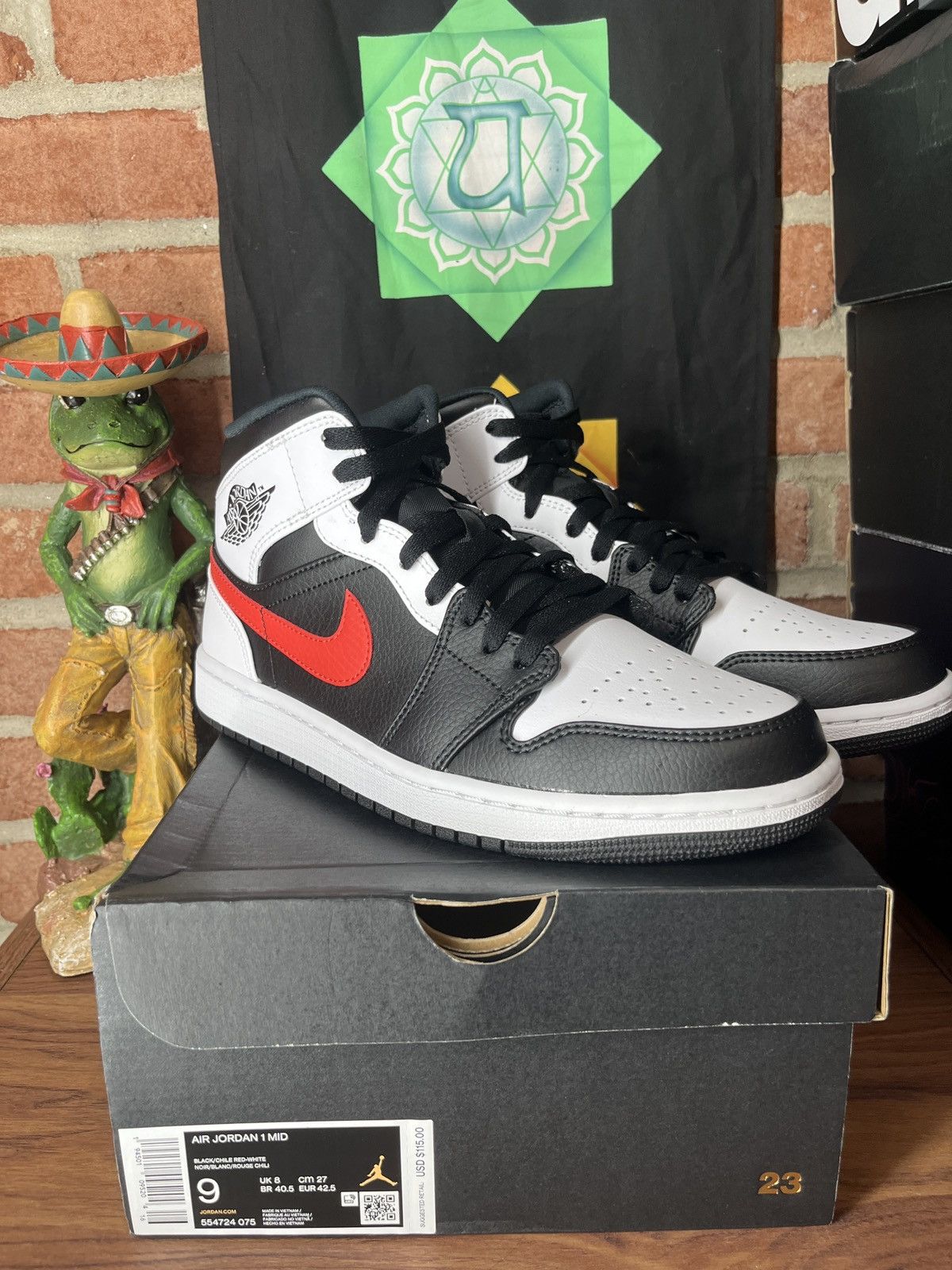 image of Nike Jordan 1 Mid Chile Red Shoes in White, Men's (Size 9)