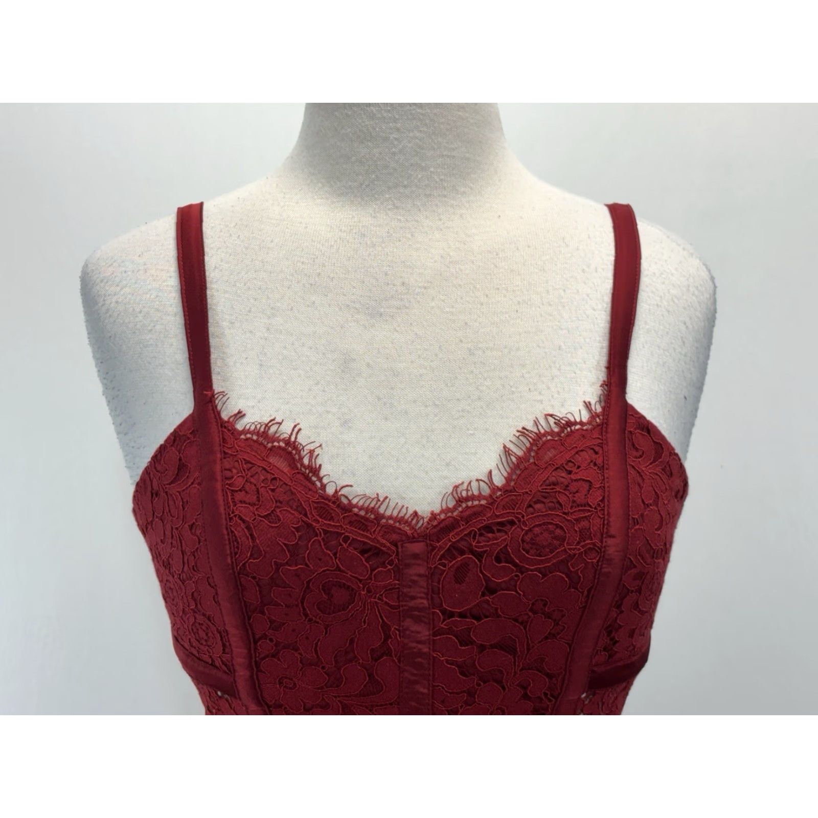 Express Express Lace Overlay Dress Women’s Red Knee Length Bodycon Sleeveless Zip Size 4 Size S / US 4 / IT 40 - 5 Thumbnail