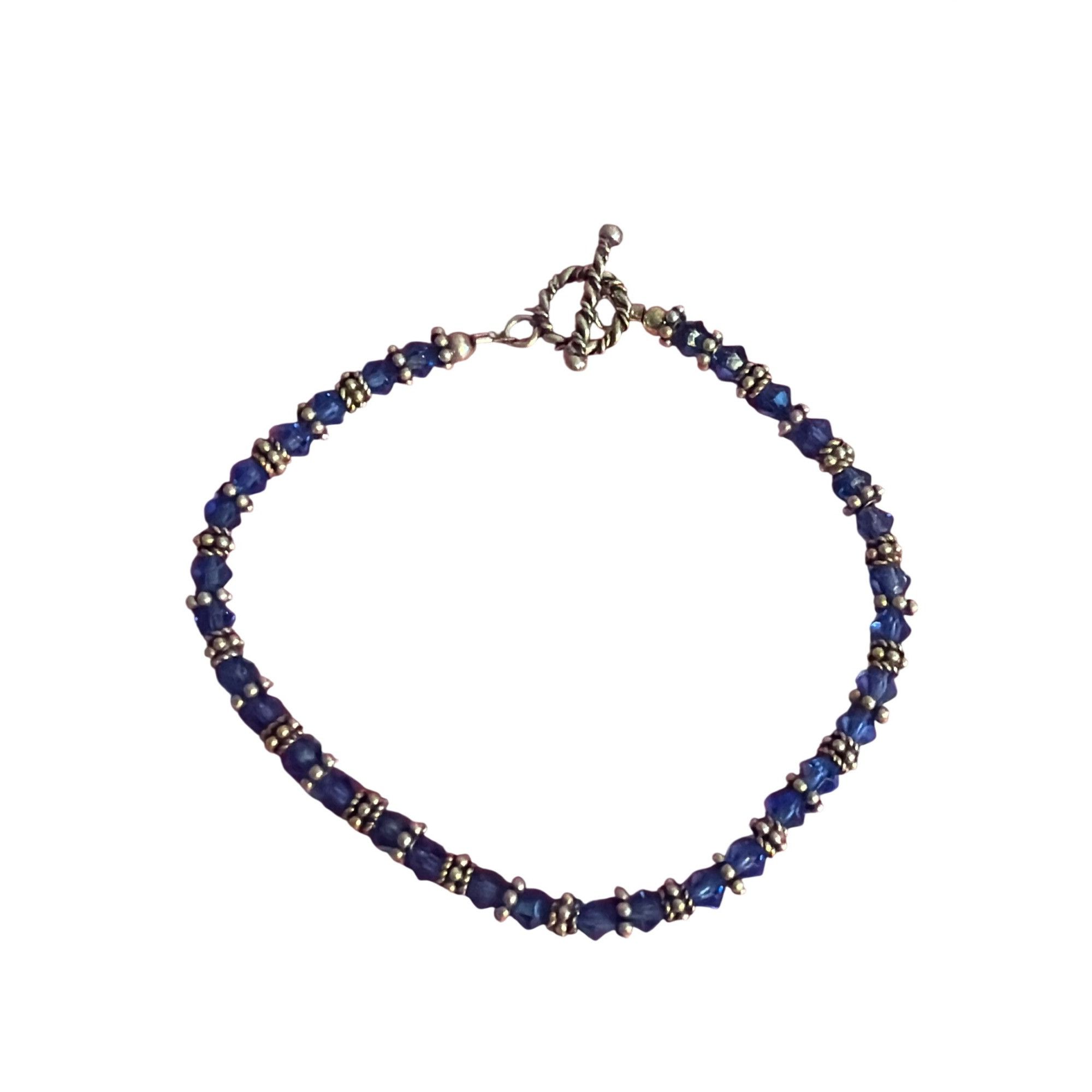 Other Vtg Silver Tone Blue Glass Crystal Bead Bracelet Toggle Clas Size ONE SIZE - 3 Thumbnail