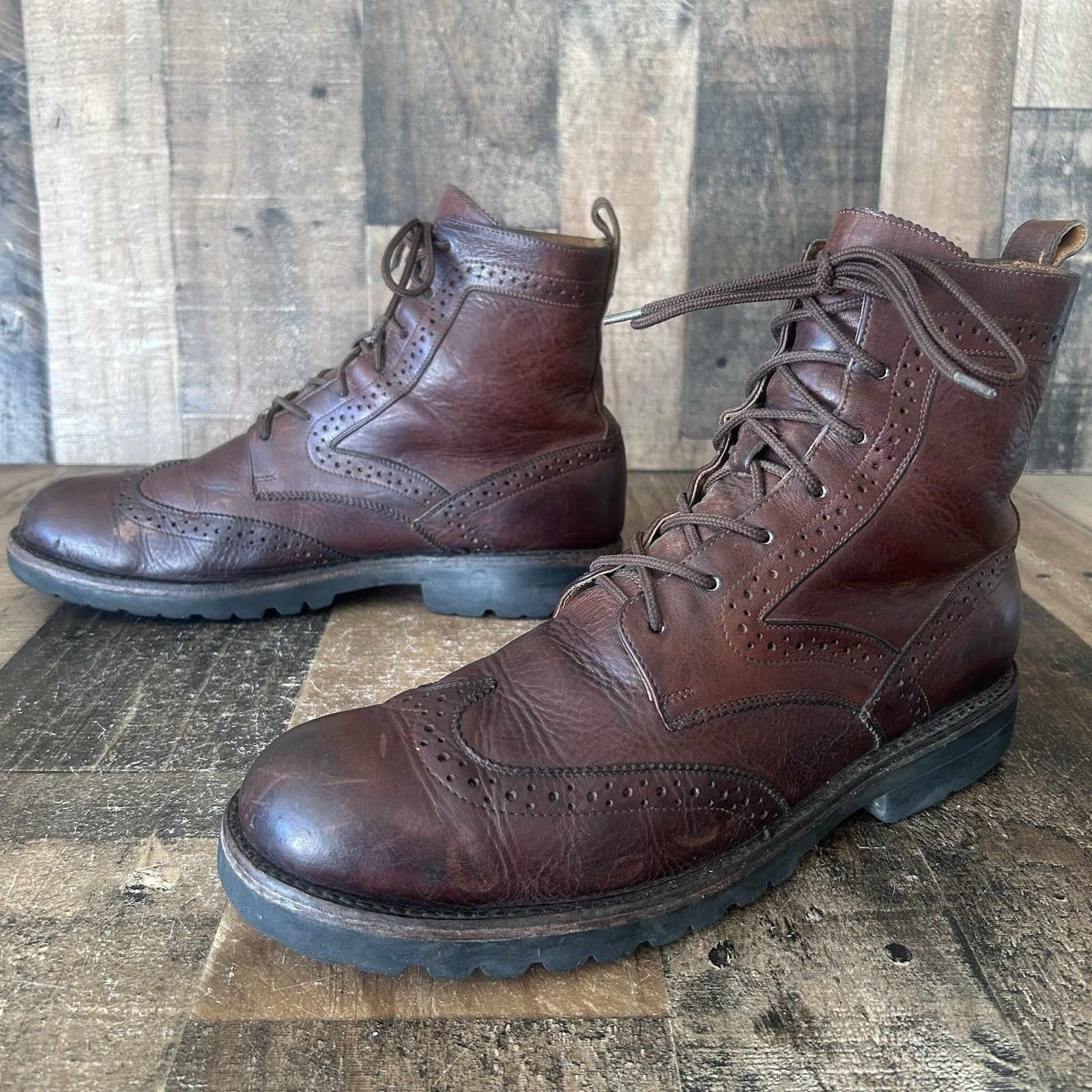 Frye Boots 11.5D FRYE TYLER MENS Lace Up Hand Crafted Leather Boots Cognac  main image 3