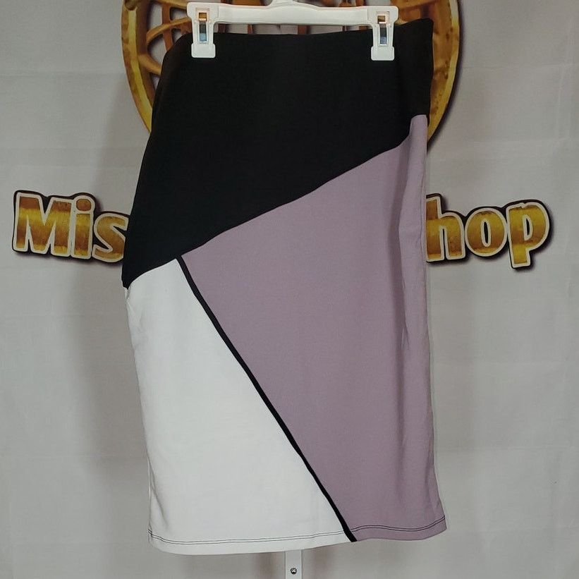 Other Olivia Blu Black Multi-Color Geometric Stretch Skirt Size L Size 32" / US 10 / IT 46 - 6 Thumbnail