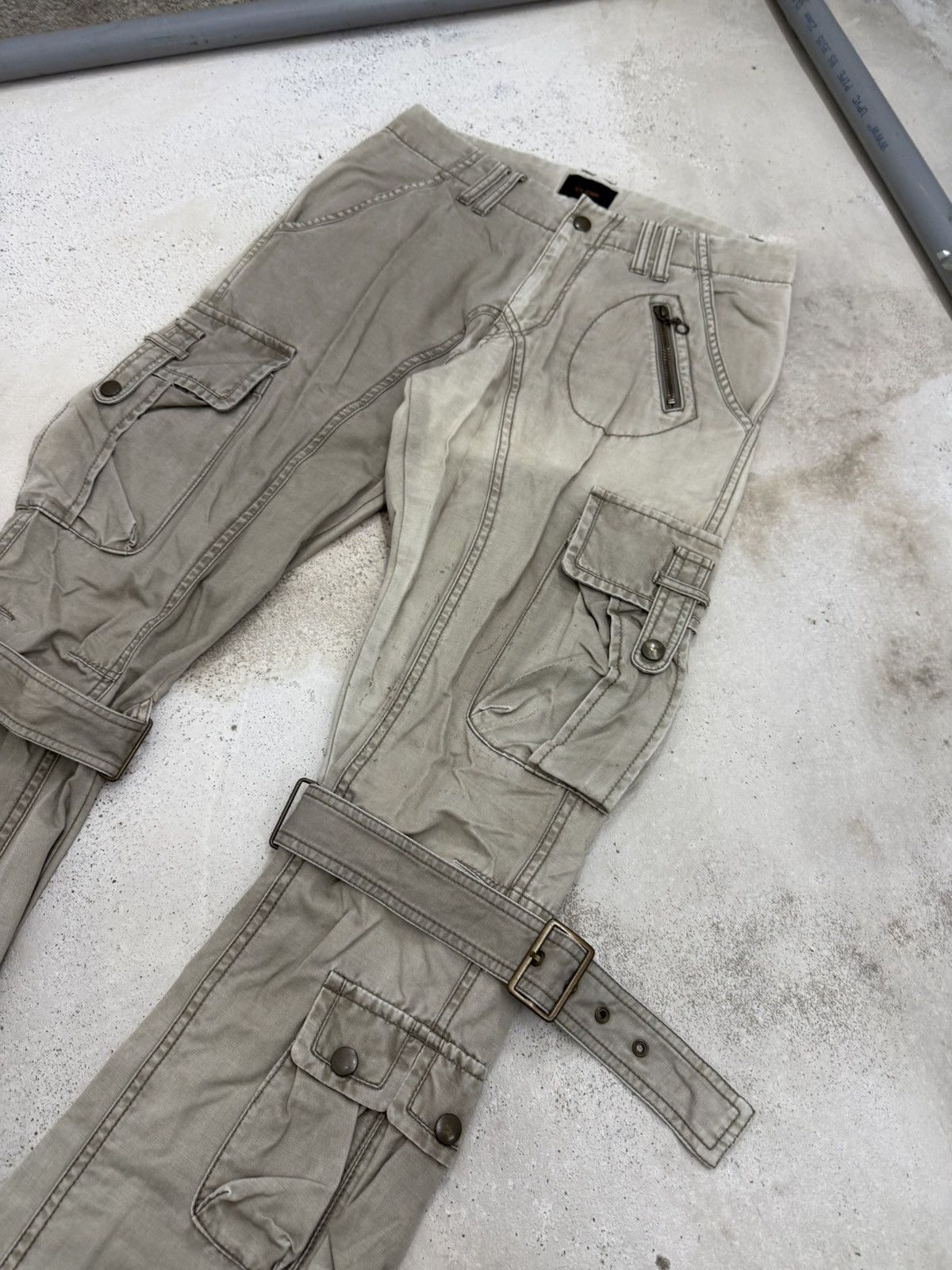 Issey Miyake × Tete Homme Tete Homme Japan Two Tones Faded Bondage Cargo Flared Pants Size US 30 / EU 46 - 3 Thumbnail