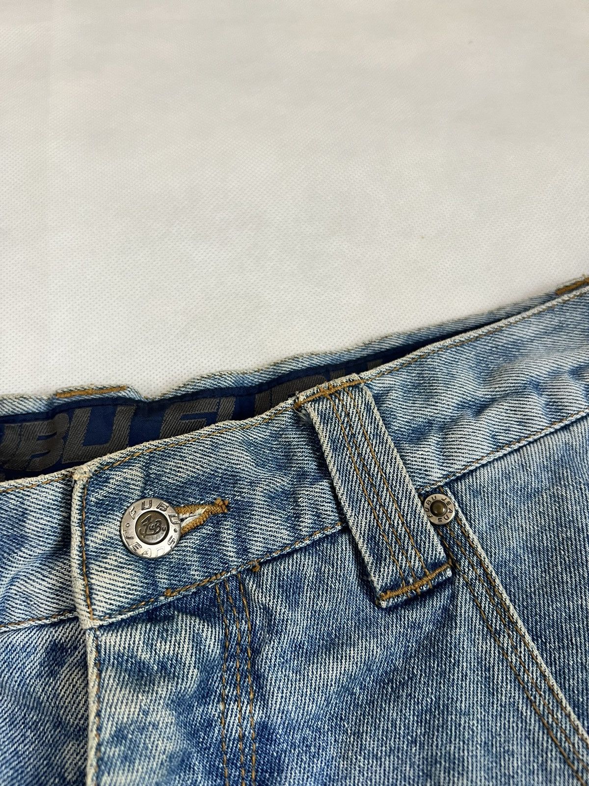 Ecko Unltd. Vintage Y2K Fubu Denim Leather Patch Baggy Jorts Size US 34 / EU 50 - 6 Thumbnail