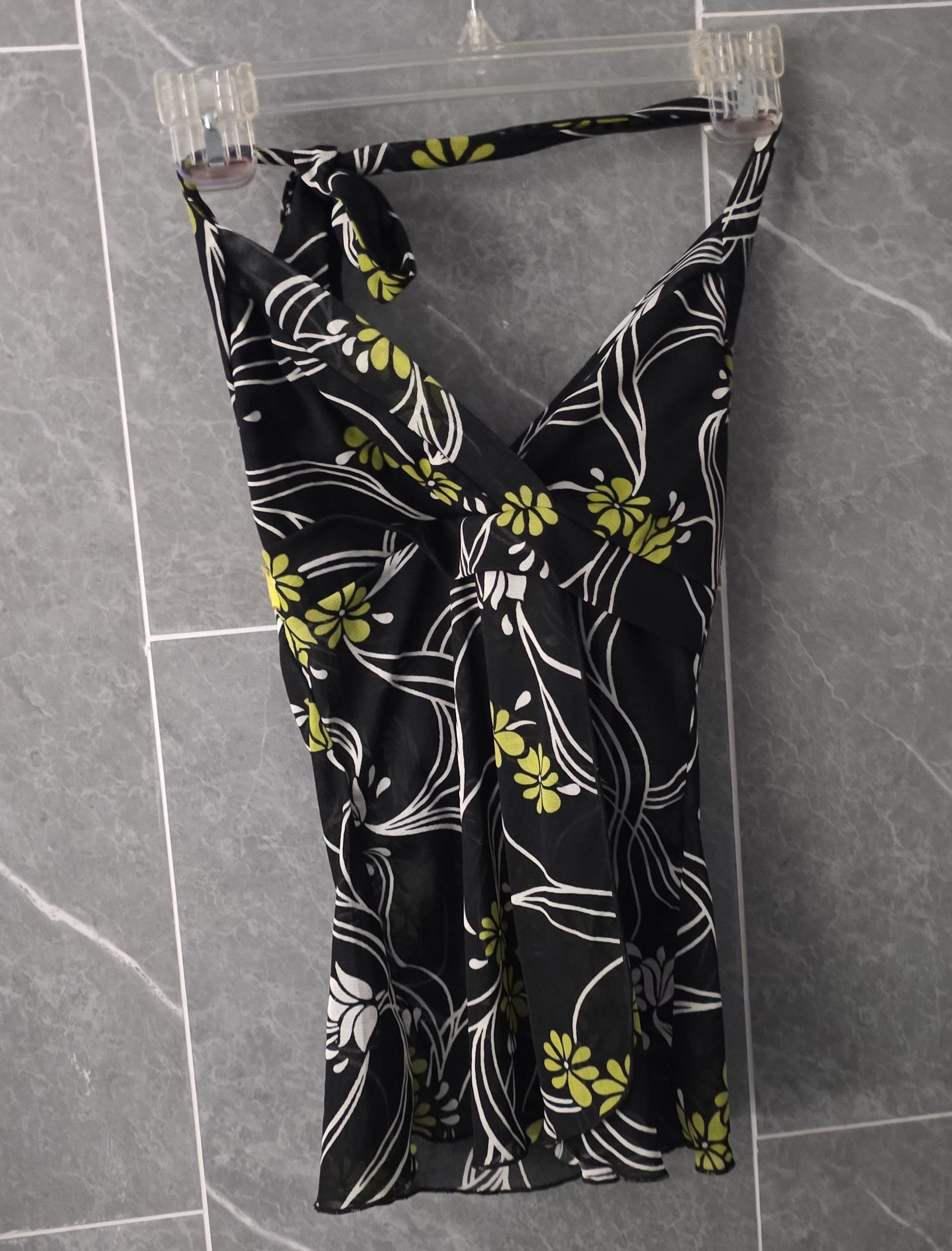 Other NWT A. Byer Black White Green Floral Halter Swim Cover Up S Size ONE SIZE - 1 Thumbnail