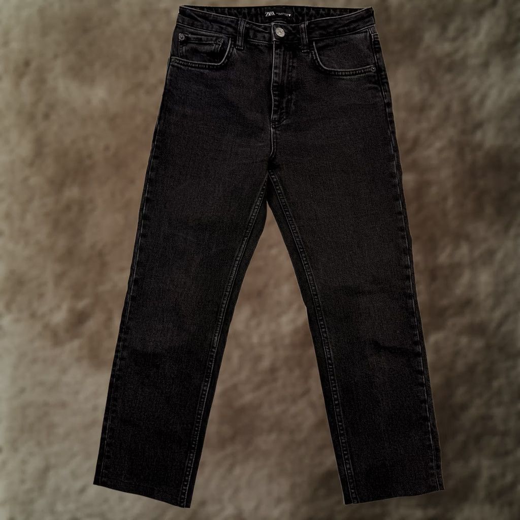Zara Zara Jeans Womens 6 Black Straight High Rise Charcoal Wash Denim Eco Cotton Size 28" / US 6 / IT 42 - 1 Thumbnail