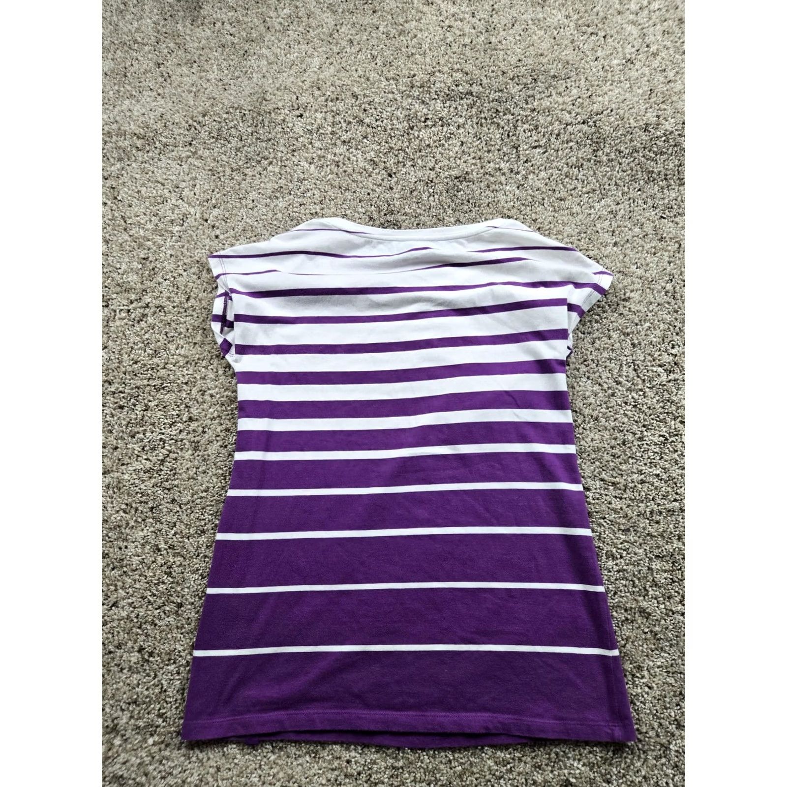 Ralph Lauren Lauren Ralph Lauren Active Shirt Womens Small Purple White Striped Stretch Top T-Shirt Knit Crew Neck Short Sleeve Cap Sleeve Shirt Womens Size S / US 4 / IT 40 - 6 Thumbnail