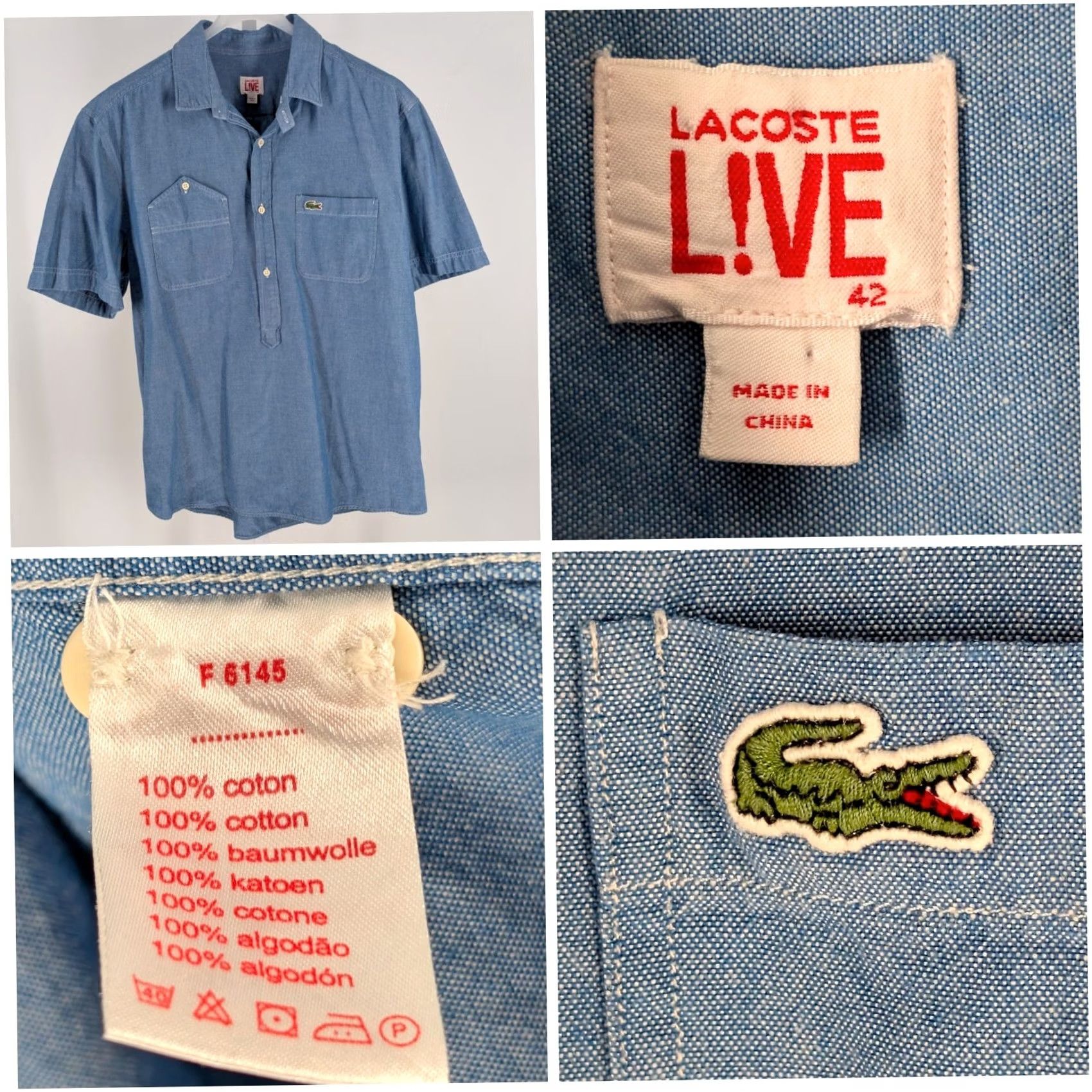Lacoste Lacoste L!VE Chambray Popover Shirt Blue Utility Asymmetrical Pocket 42 L Mens Shirt Regular 42 Cotton Vintage Size US XL / EU 56 / 4 - 2 Thumbnail