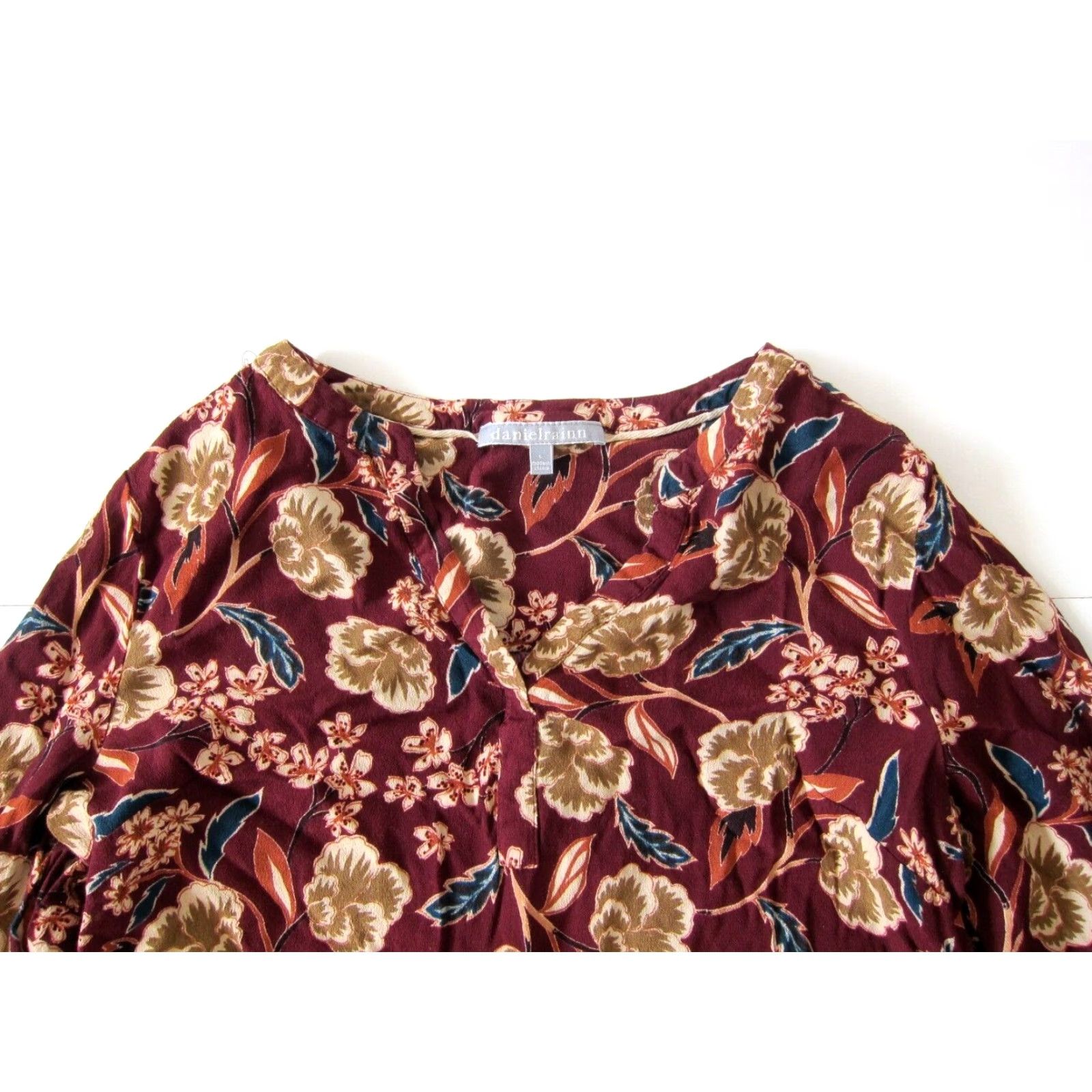Vintage Daniel Rainn Blouse 3/4 Sleeve Tunic Womens M-L Floral Rayon Red Orange Green V-Neck Size L / US 10 / IT 46 - 7 Thumbnail