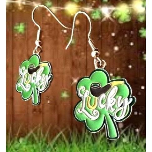 Handmade St Patricks Day Shamrock Earrings Lucky Hand Painted Metal N Size ONE SIZE - 4 Thumbnail