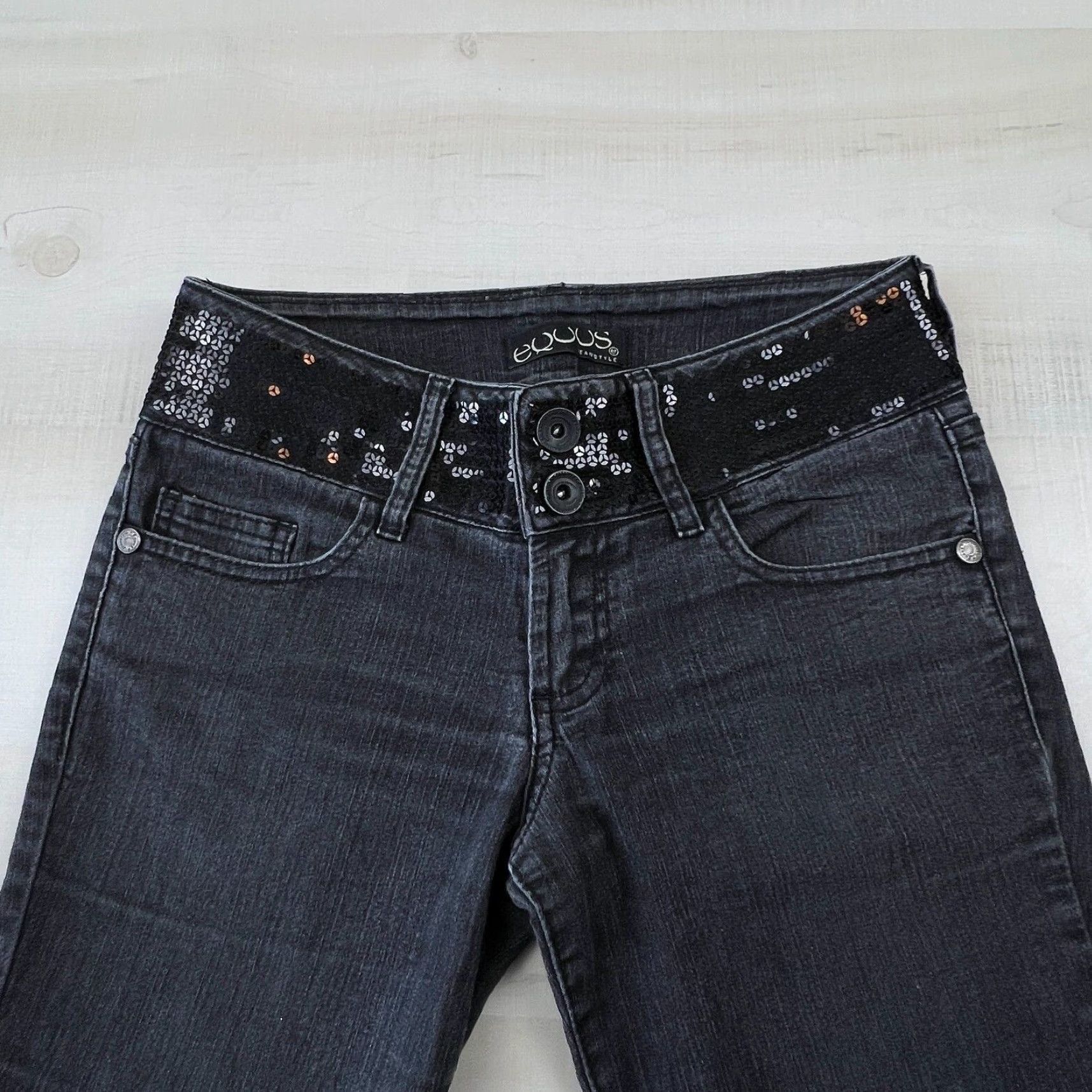 Vintage Equus Womens Black Sequin Low Rise Stretch Jeans Size 27 Size 27" / US 4 / IT 40 - 2 Thumbnail