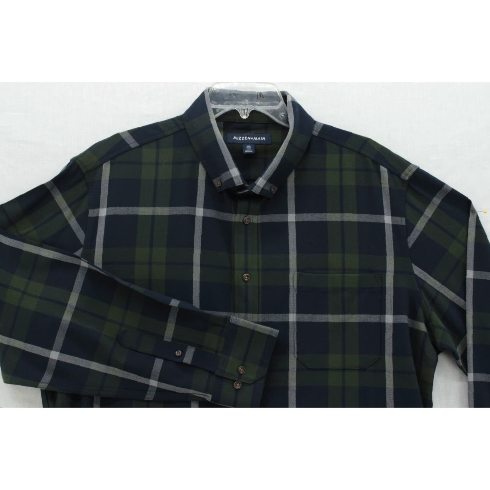 Mizzen+Main Mizzen+Main City Flannel Trim Shirt Mens XXL Green Plaid Long Sleeve Button-Up Shirt Size US XXL / EU 58 / 5 - 2 Thumbnail