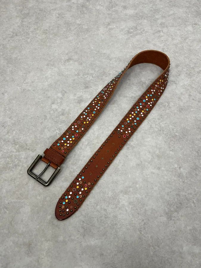 Dolce & Gabbana SS2010 Dolce & Gabbana Brown Leather Multicolore Studded Unique Belt Size ONE SIZE - 3 Thumbnail