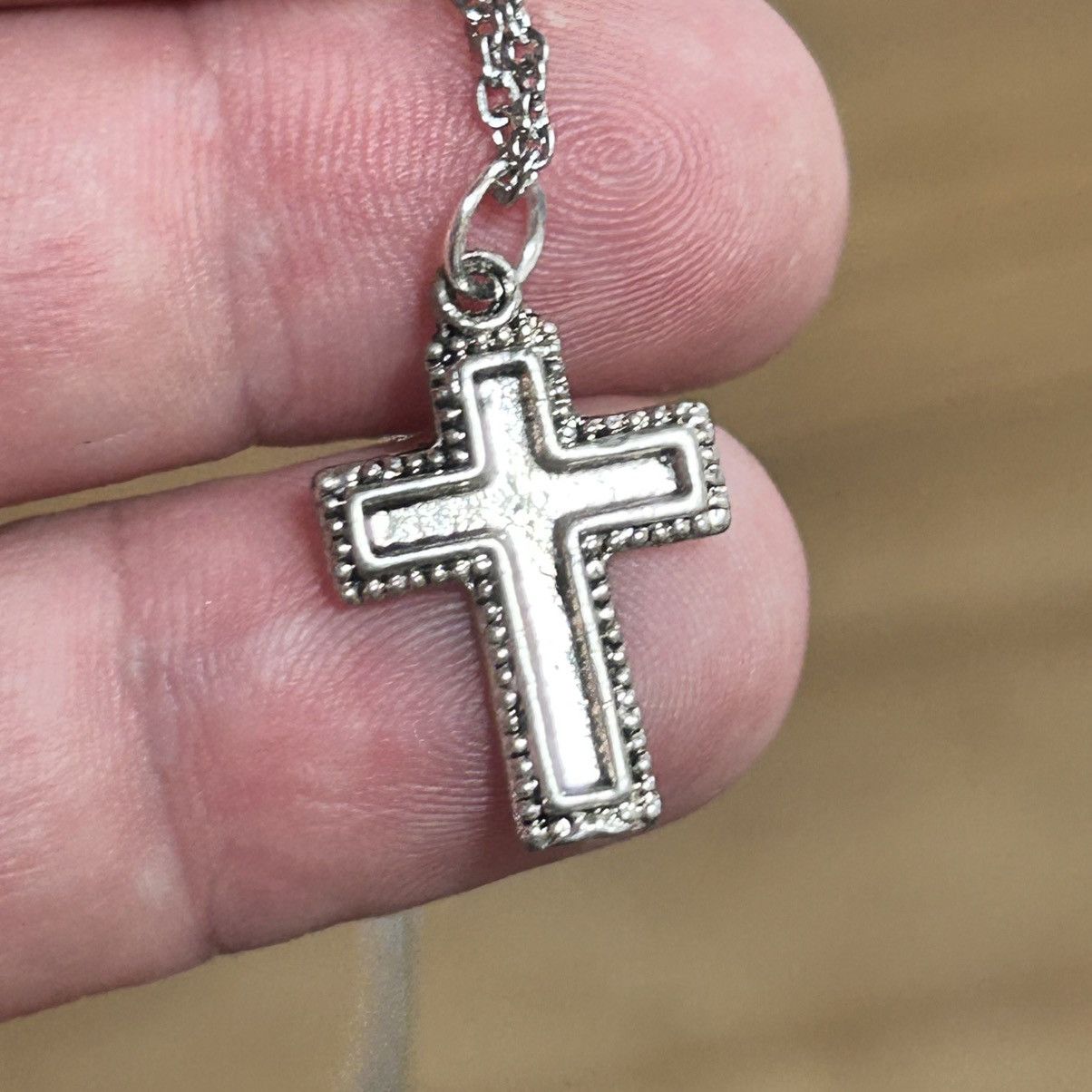 Handmade Handcrafted salvaged vintage textured border cross necklace Size ONE SIZE - 4 Thumbnail