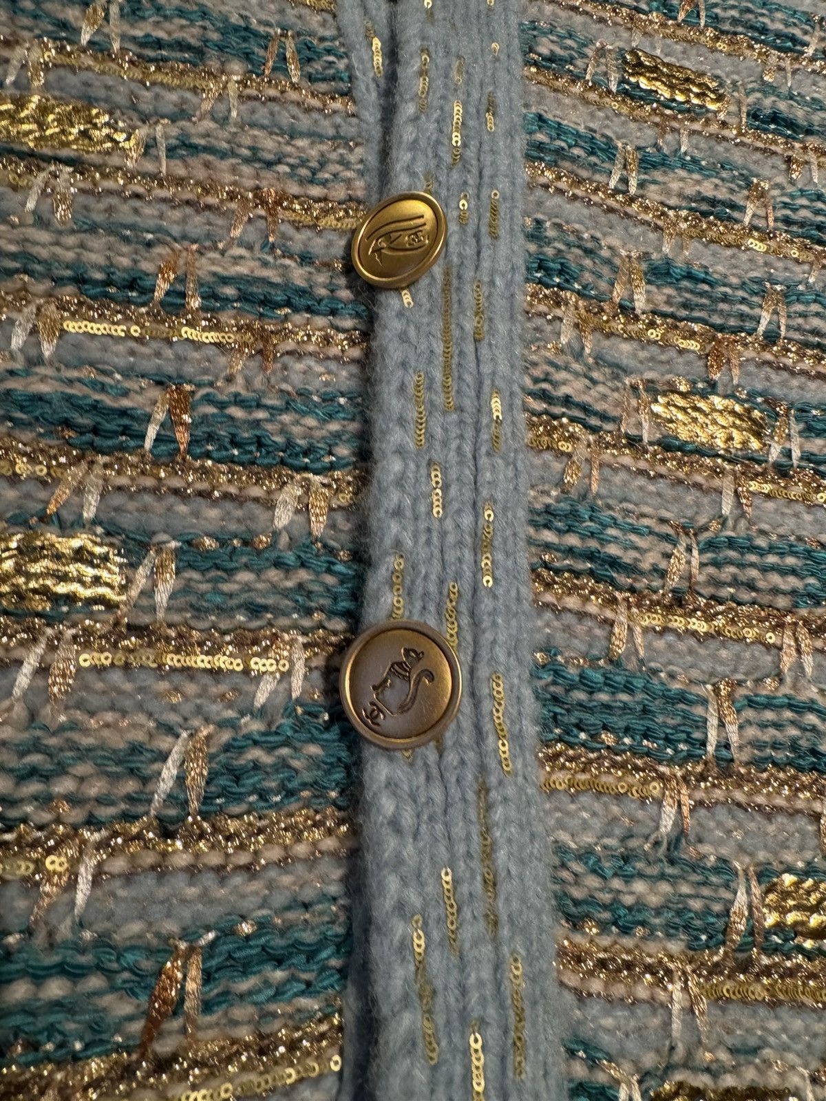 Chanel Chanel 19A Blue & Gold Tweed Long Vest Cardigan 42 Size M / US 6-8 / IT 42-44 - 3 Thumbnail