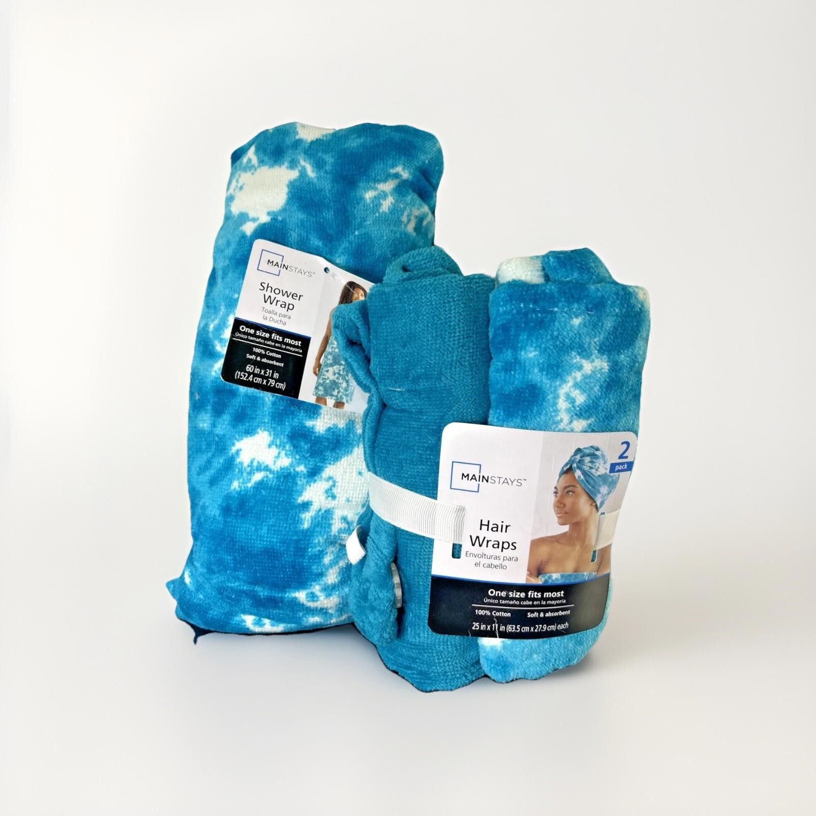 Designer Shower Wrap 60"X31" W/MATCH Hair Wraps Dye Blue 11”X25” 2PCK Size ONE SIZE - 1 Thumbnail