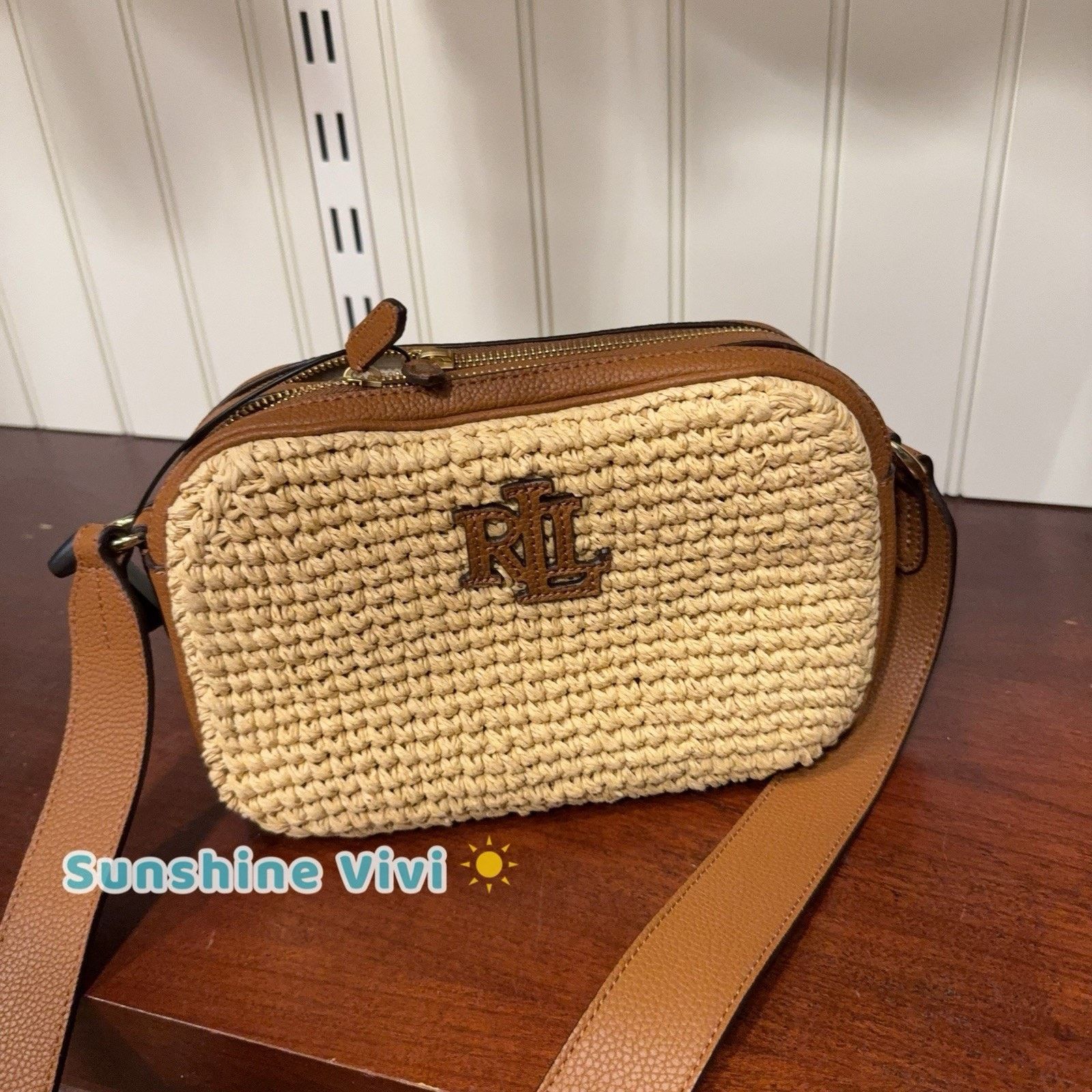 Lauren Ralph Lauren NWT Lauren Ralph Lauren Carrie Straw Leather Bag Tan Brown Size ONE SIZE - 5 Thumbnail
