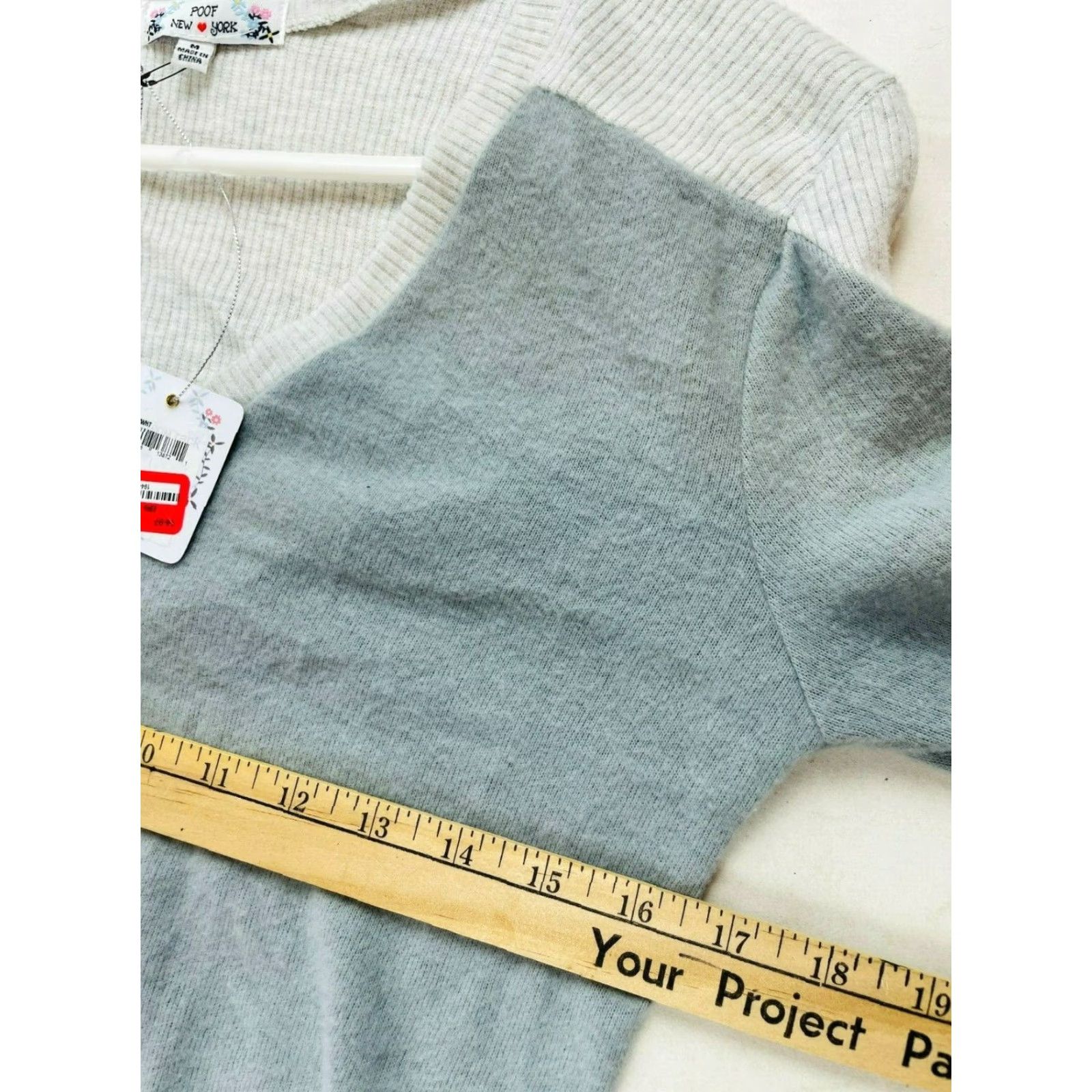 Vintage Poof New York Sweater Women's M Gray Fleece Deep V-Neck Long Sleeve NWD Vintage No Size M / US 6-8 / IT 42-44 - 4 Thumbnail