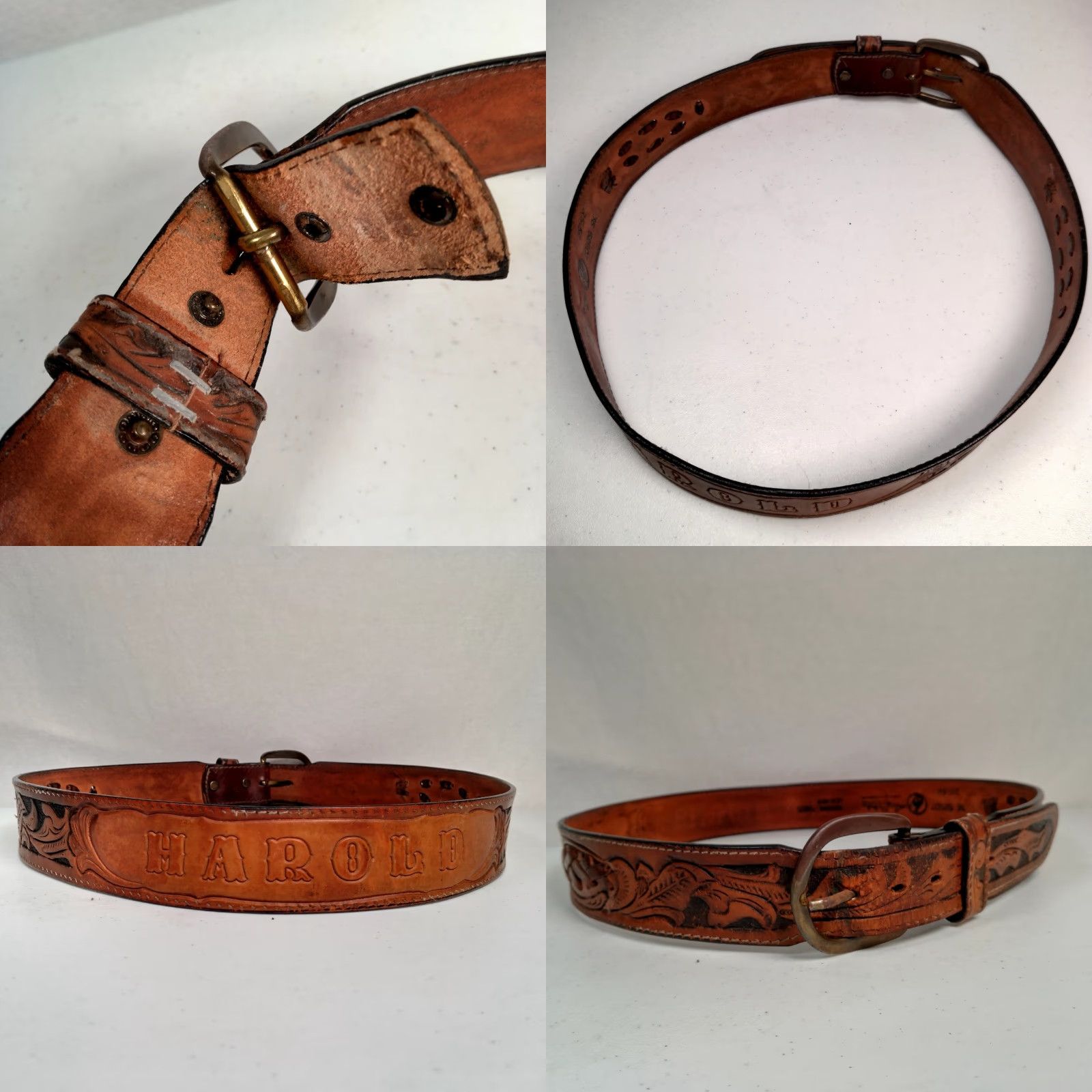 Vintage VINTAGE Larry Mahon Leegin Leather Belt for Harold - Western Floral 1 5/8" Brass Buckle, Personalized Men’s Size 36 Size 36 - 8 Thumbnail