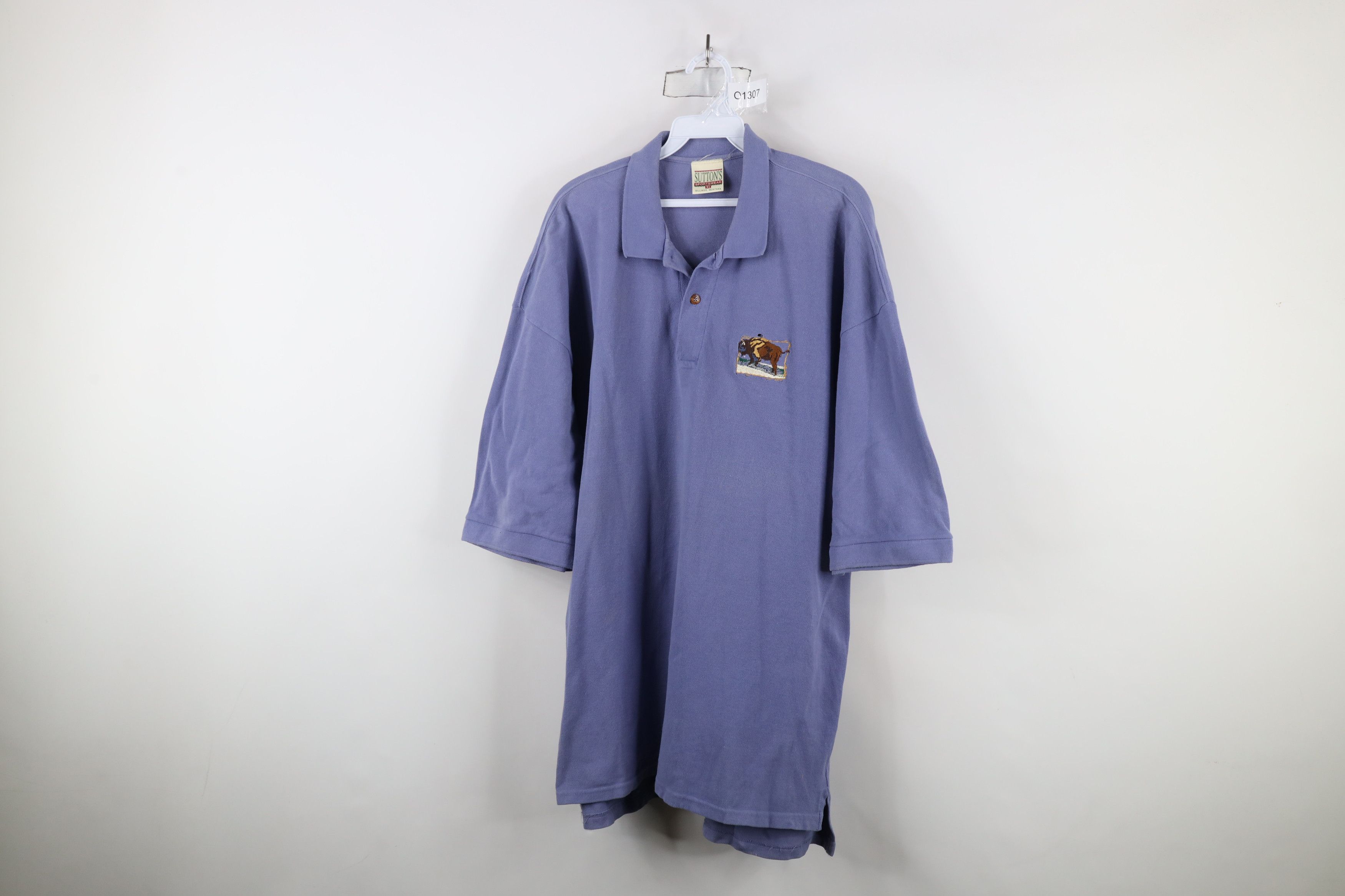 Vintage Vintage 90s Streetwear Bison Collared Polo Shirt Purple Size US XL / EU 56 / 4 - 1 Thumbnail