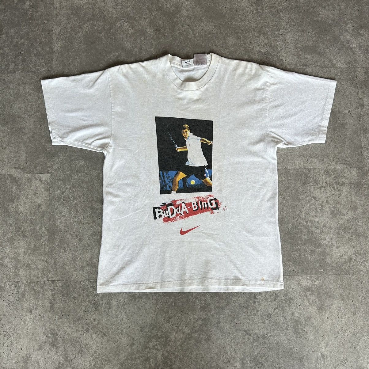 image of 1995 Nike Pete Sampras Andre Agassi Tennis Tee in White, Men's (Size Small)