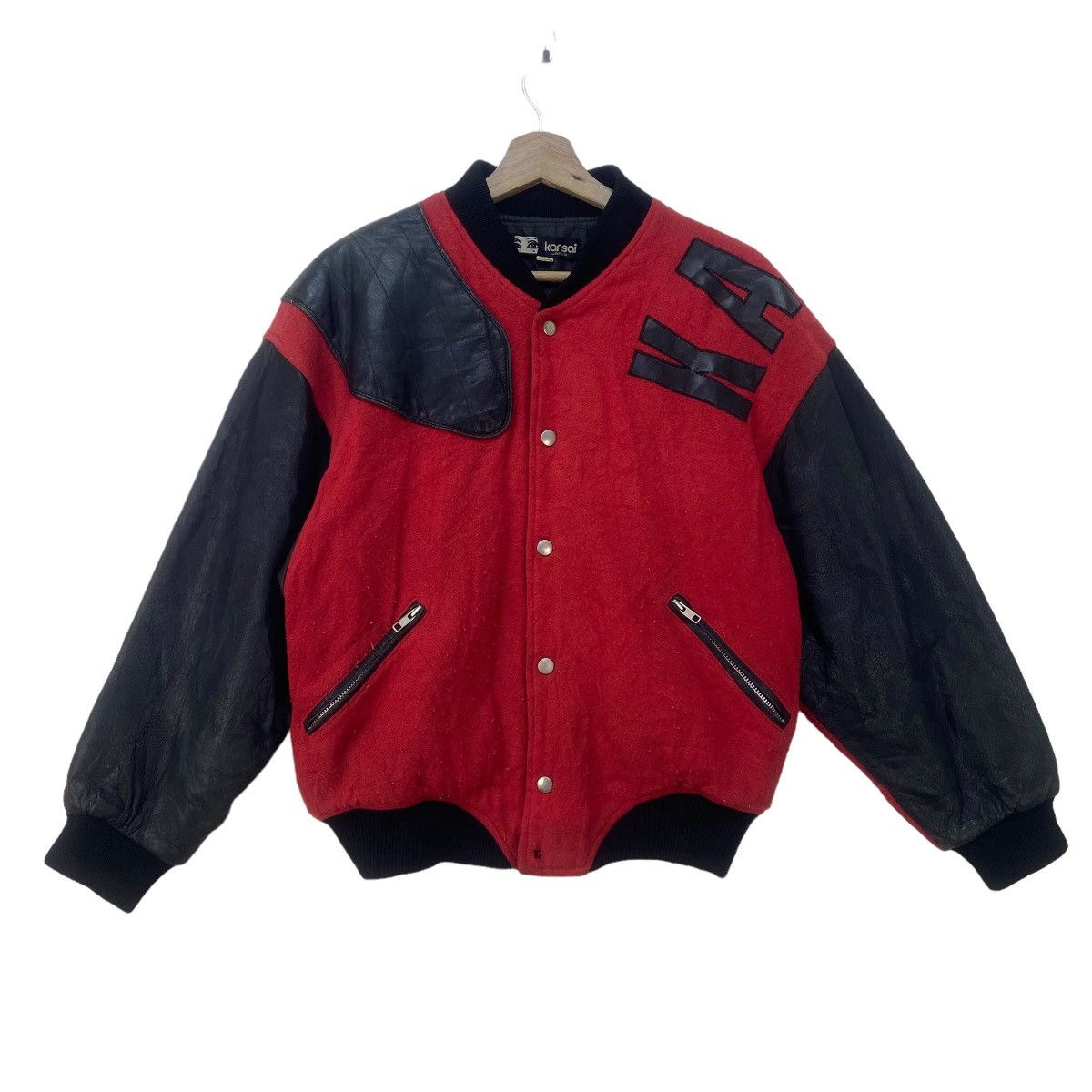 Kansai Yamamoto Vintage🔥80s Kansai Yamamoto Wool + Leather Bomber Varsity Size US S / EU 44-46 / 1 - 2 Thumbnail