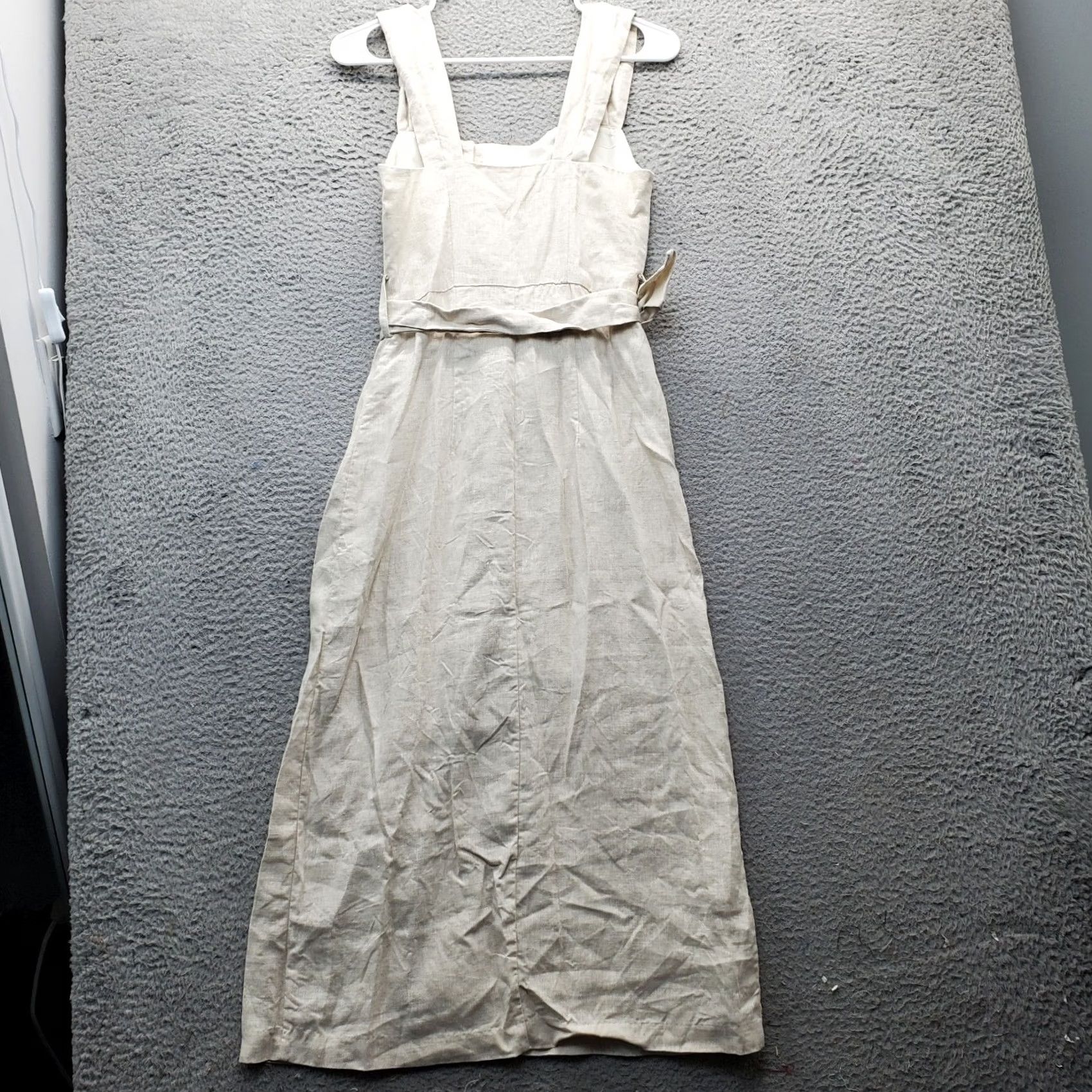 Vintage MNG Casual Maxi Dress Womens Size 2 Tan Waist Belt Button Front Front, Strap, Sleeveless, Square Neck, Long, Casual, 90s? Size XS / US 0-2 / IT 36-38 - 2 Thumbnail