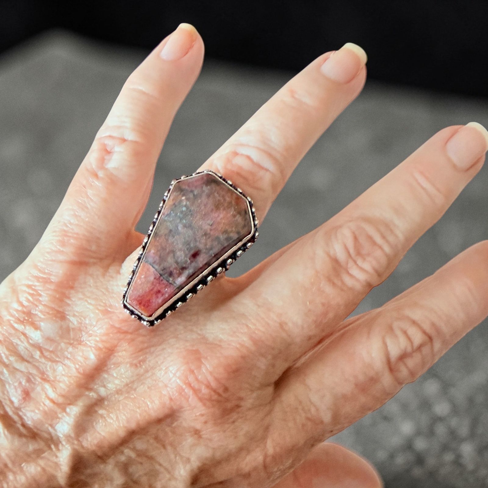 The Unbranded Brand Coffin Rhodonite 925 Silver Overlay Ring Size ONE SIZE - 1 Thumbnail