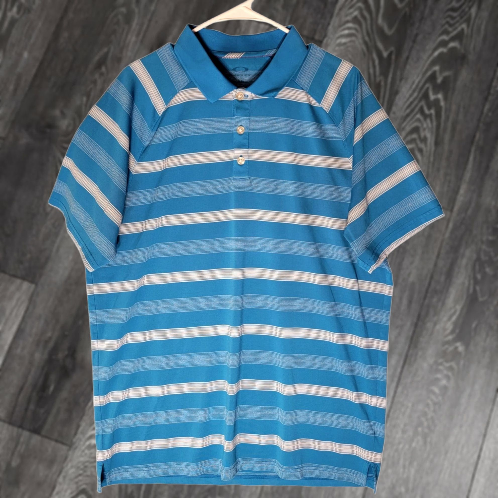 Oakley Oakley Golf Polo Shirt Mens L Regular Fit Blue Stripe OHydrolix Athletic Performance Shirt Size US L / EU 52-54 / 3 - 1 Thumbnail