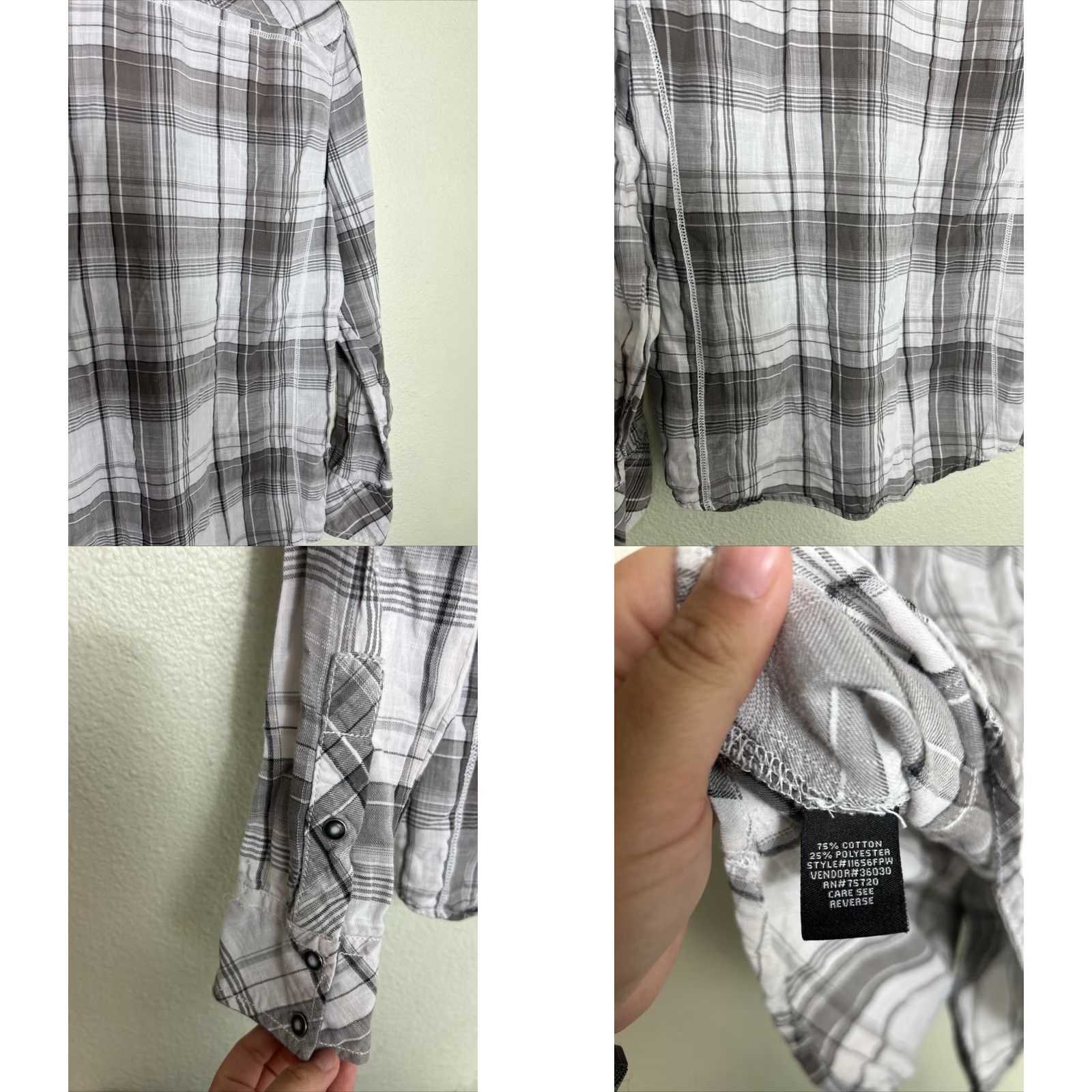 Vintage BKE Mens Long Sleeve Athletic Fit Plaid Pearl Snap Shirt Gray L Size US L / EU 52-54 / 3 - 9 Thumbnail