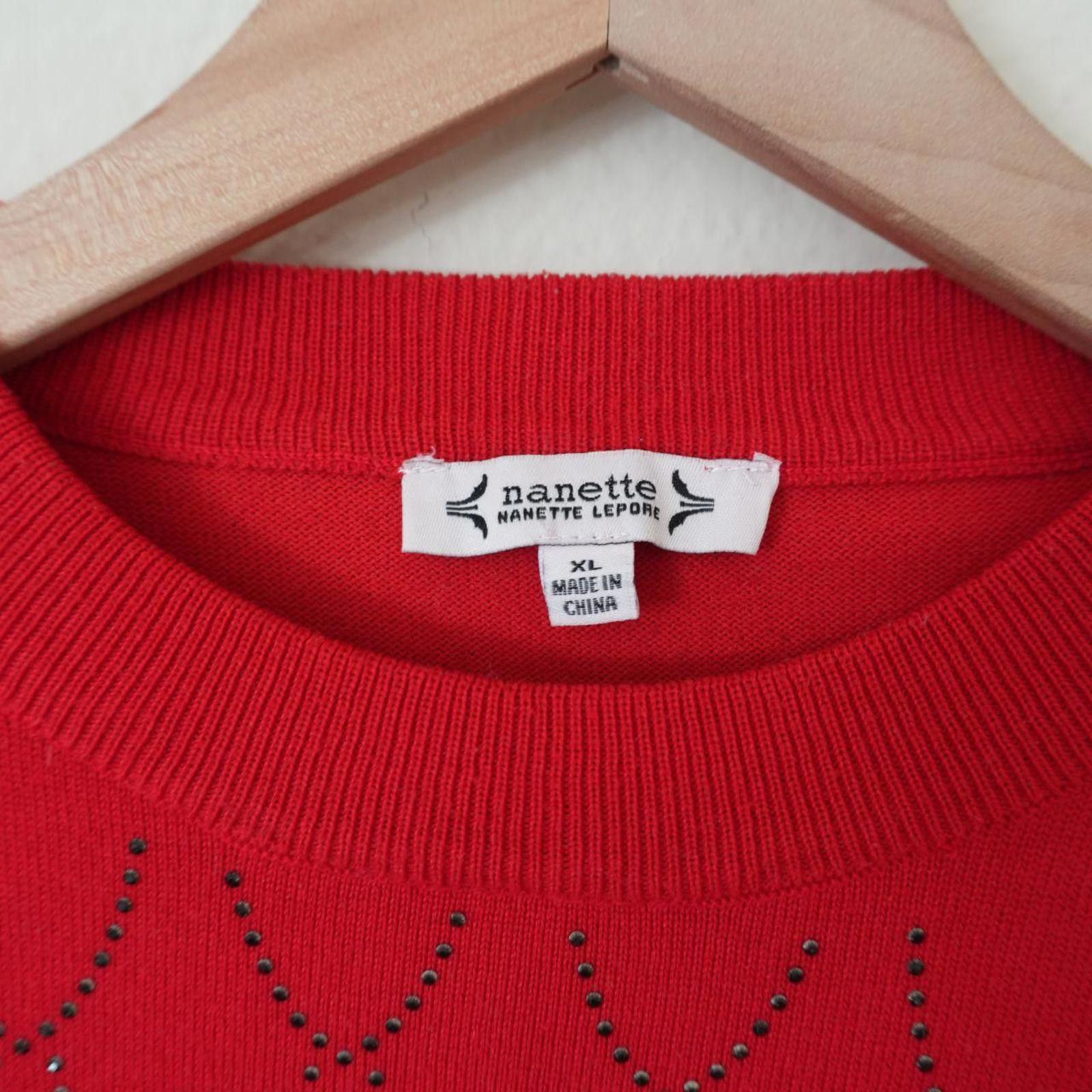 Other Nanette Lapore Sweater Women's XL Red Rhinestone Pullover Size XL / US 12-14 / IT 48-50 - 4 Thumbnail