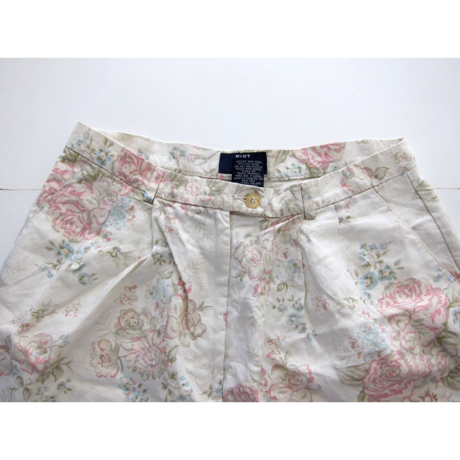 Vintage VINTAGE Hunt Club Bermuda Short 12 100% Linen Ivory Pink Blue Floral High Rise Pleated Womens Size 34" / US 12 / IT 48 - 4 Thumbnail
