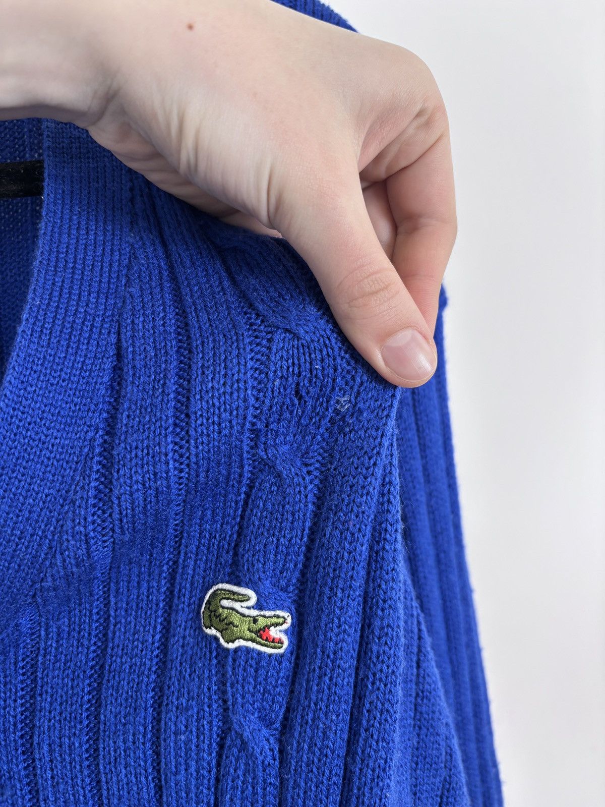 Lacoste Vintage Lacoste Men’s Blue Cable-Knit Wool Cardigan Sweater Size US M / EU 48-50 / 2 - 5 Thumbnail