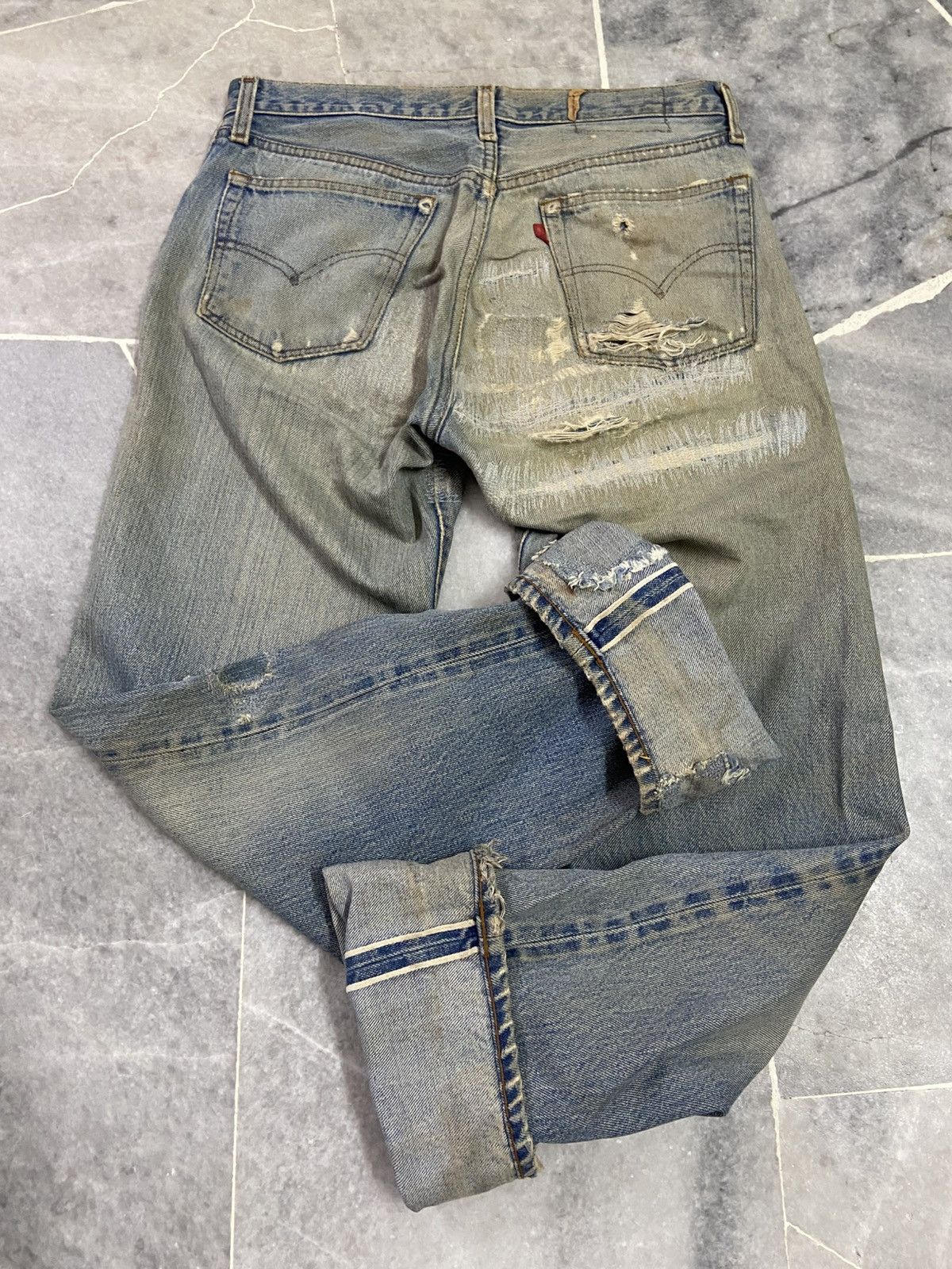 Levi's Vintage 70s Levis 501 Redline Selvedge Jeans Distressed Size US 28 / EU 44 - 5 Thumbnail