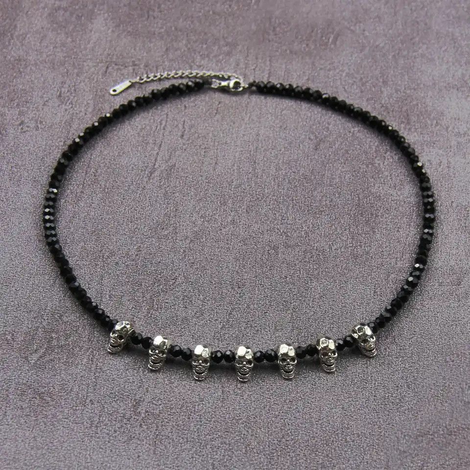 Jewelry × Vintage Fairy Grunge Vintage Dark Black Beaded Skull Necklace Size ONE SIZE - 6 Thumbnail