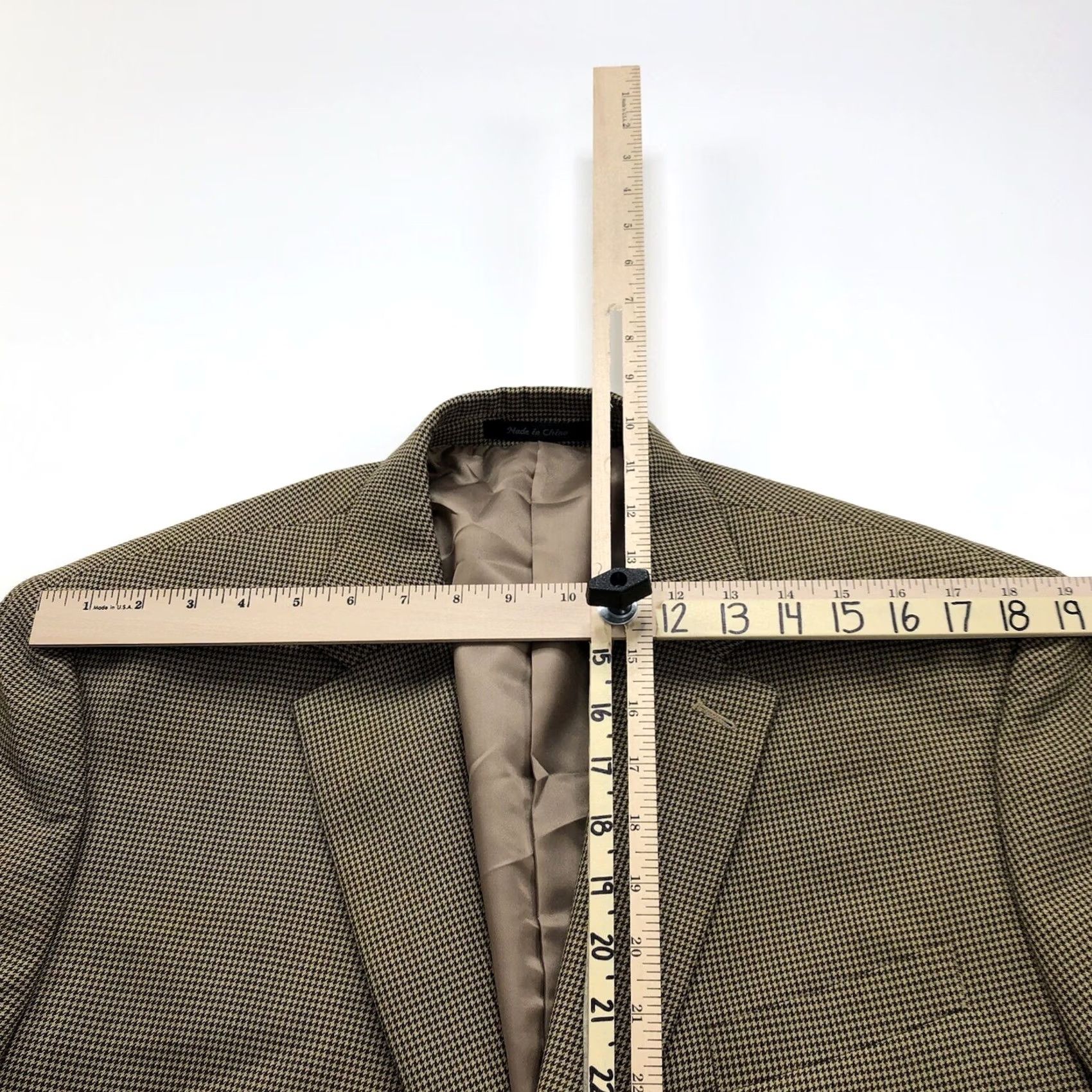 Chaps Chaps Houndstooth Blazer 44 L Men’s 100% Wool Blend Button Sport Coat Jacket Tan Brown Size 48R - 4 Thumbnail