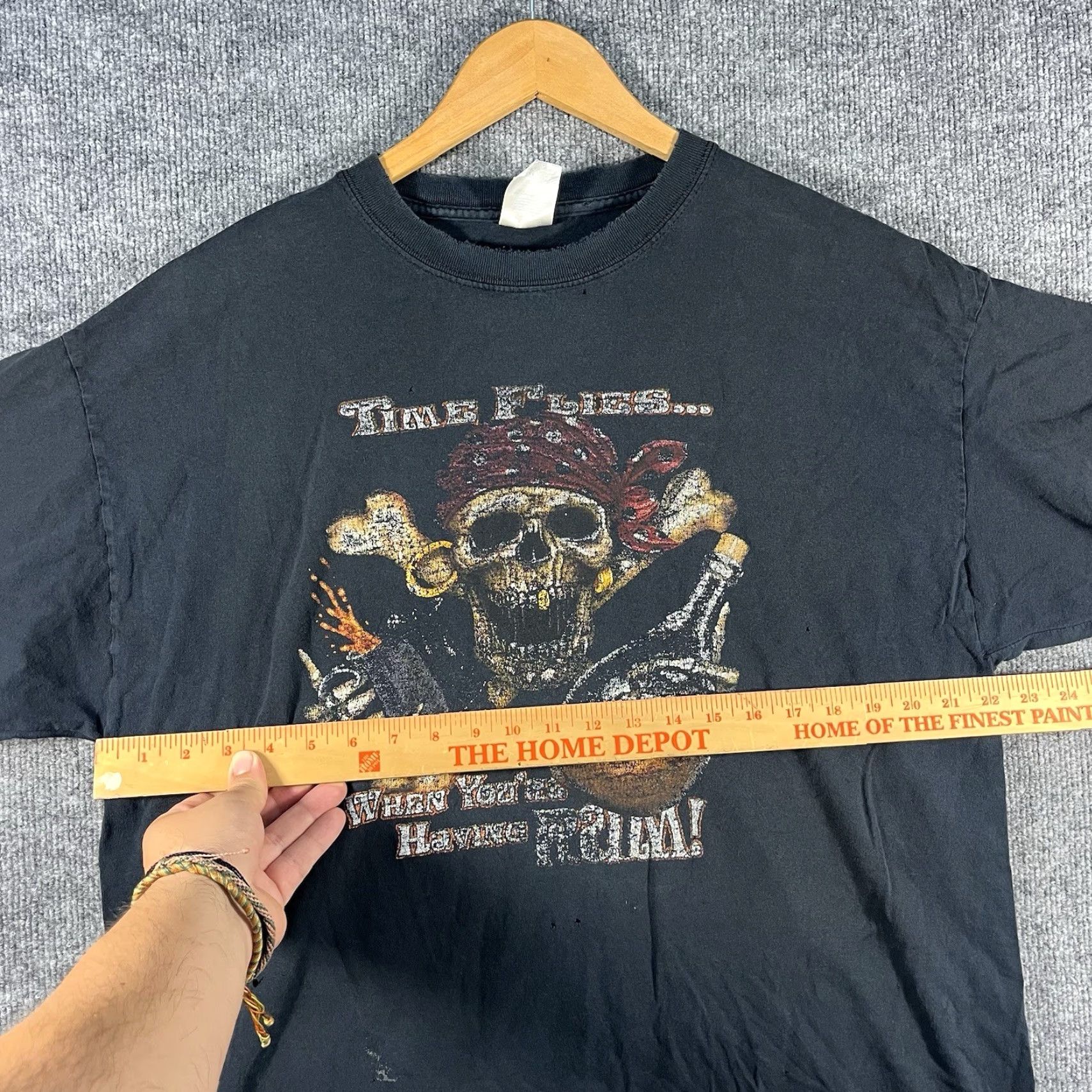 Gildan VINTAGE Gildan Pirate T-Shirt Skull Skeleton Black XL Horror Halloween Mens Size US XL / EU 56 / 4 - 5 Thumbnail