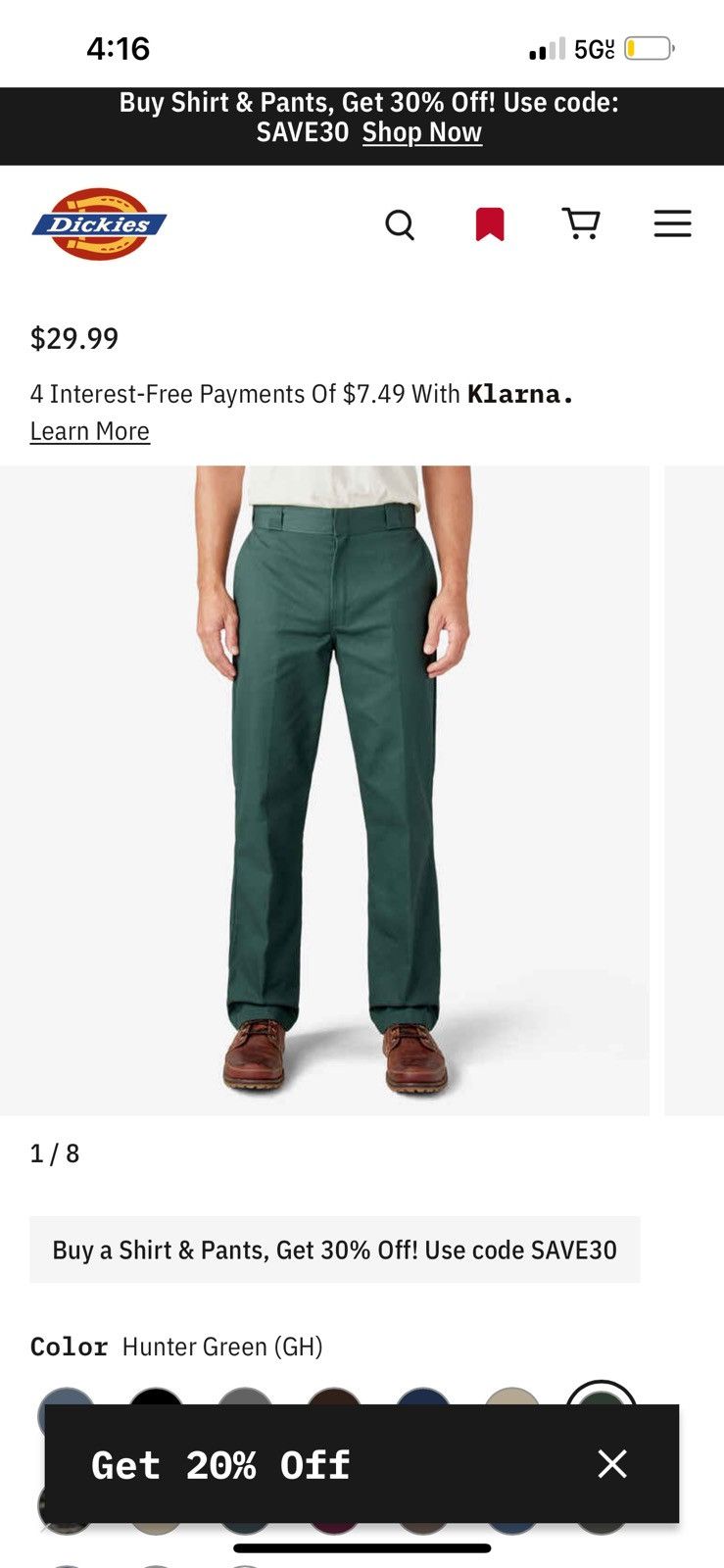 Dickies Dickies Original 874 Work Pants - Hunter Green Size US 36 / EU 52 - 2 Thumbnail