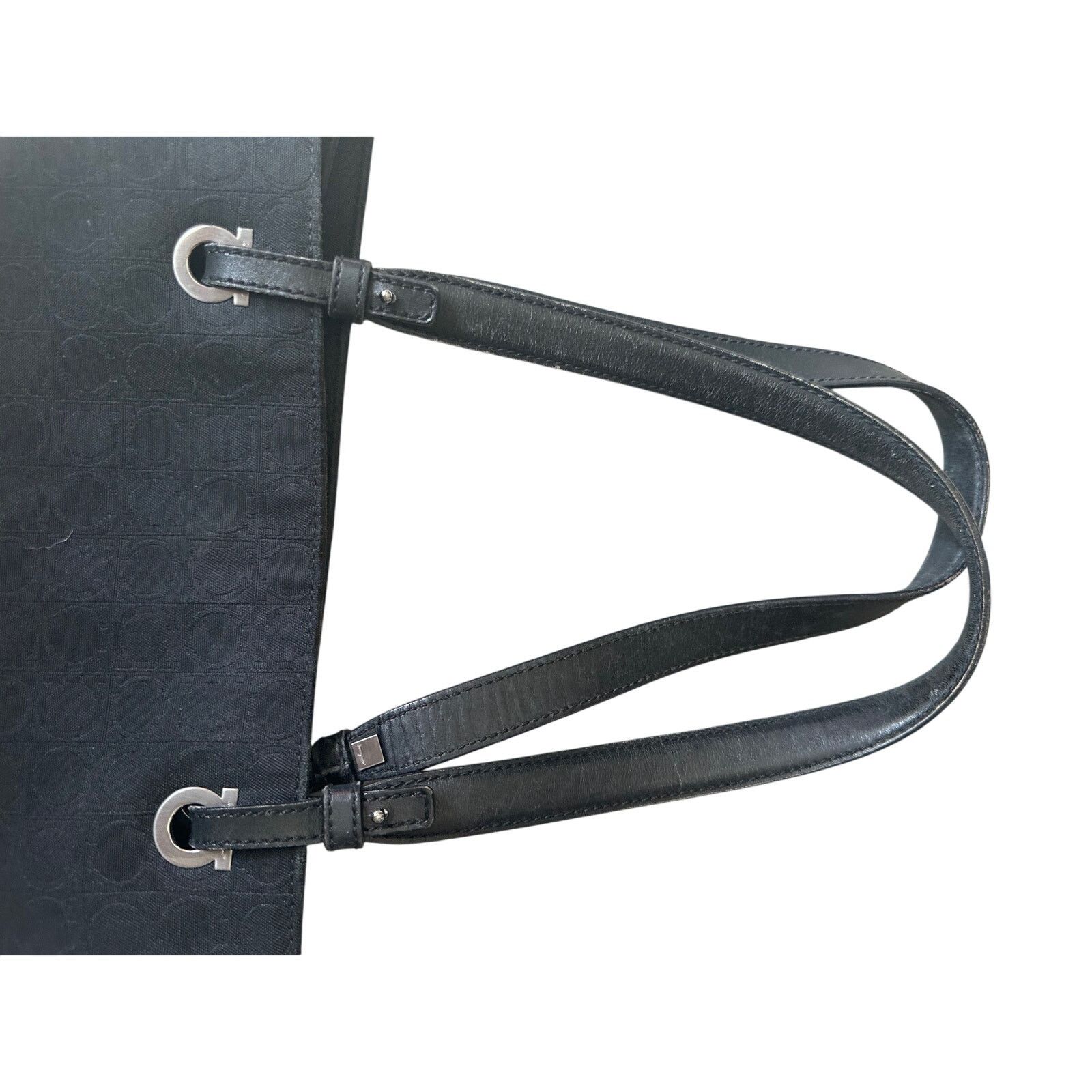 Salvatore Ferragamo Salvatore Ferragamo Black Gancini Canvas w Leather Tote Bag Size ONE SIZE - 11 Thumbnail
