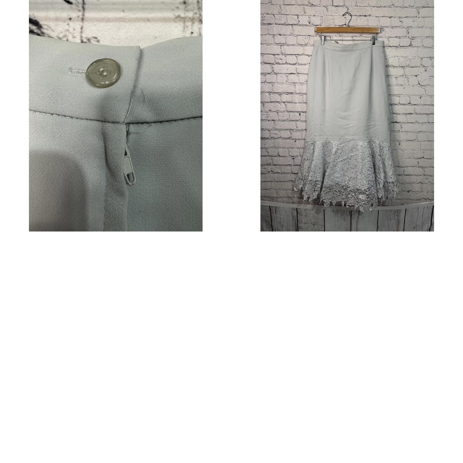 Vintage VINTAGE G.O.S.P.E.L. Blazer Skirt Women's Light Blue Polyester 16 Regular Lace Cuffs Heart Rhinestone Button Long Sleeve Mid-Length Mens Womens Girls Size 38" / US 16 / IT 52 - 8 Thumbnail