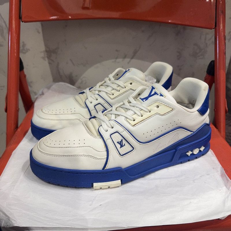 Louis Vuitton Louis Vuitton Trainer Sneakers in White and Blue 0079 Size US 4 / IT 34 - 1 Thumbnail