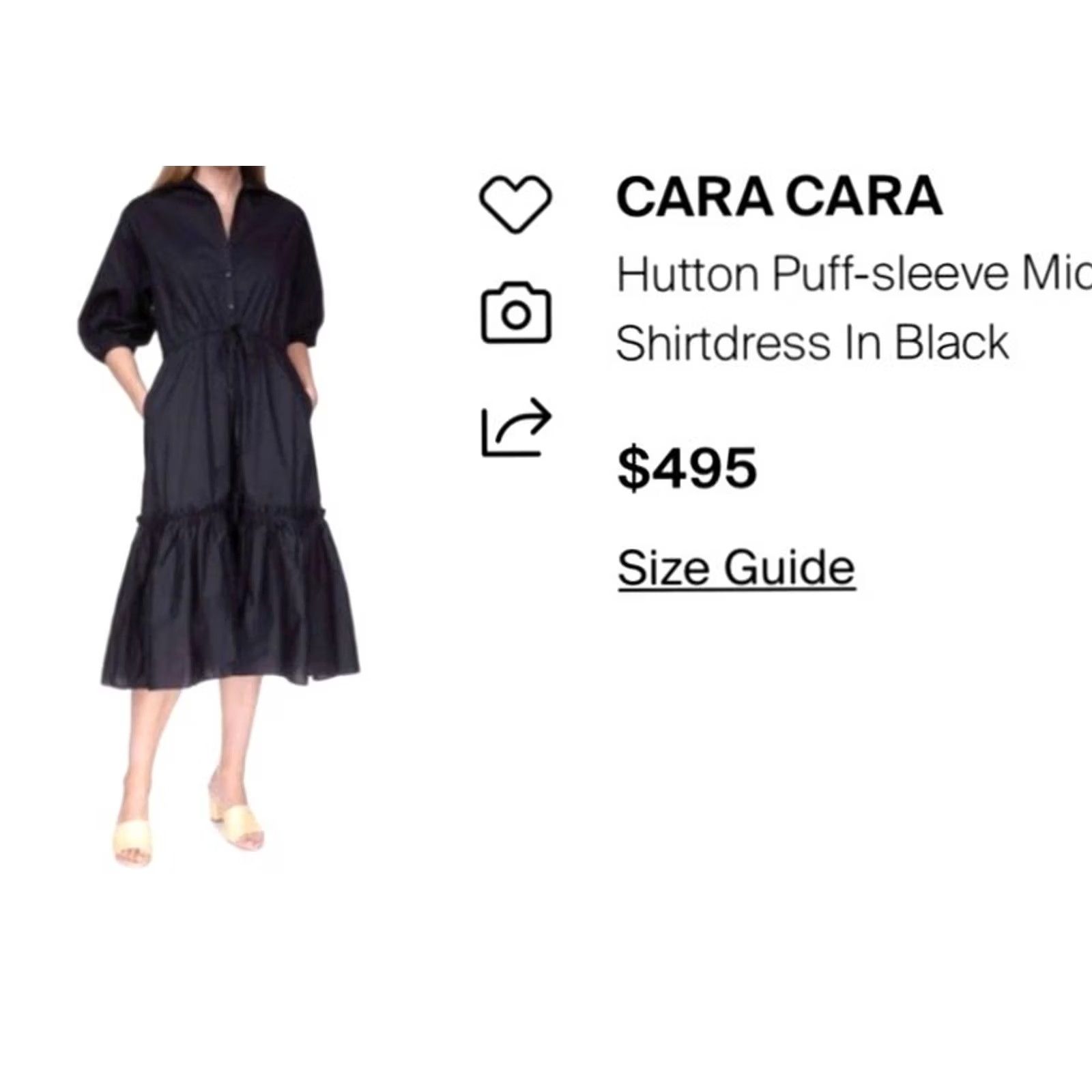 Vintage NWT Cara Cara Hutton Midi Dress Black Puff Sleeve Cotton Poplin XS Womens Size XS / US 0-2 / IT 36-38 - 8 Thumbnail