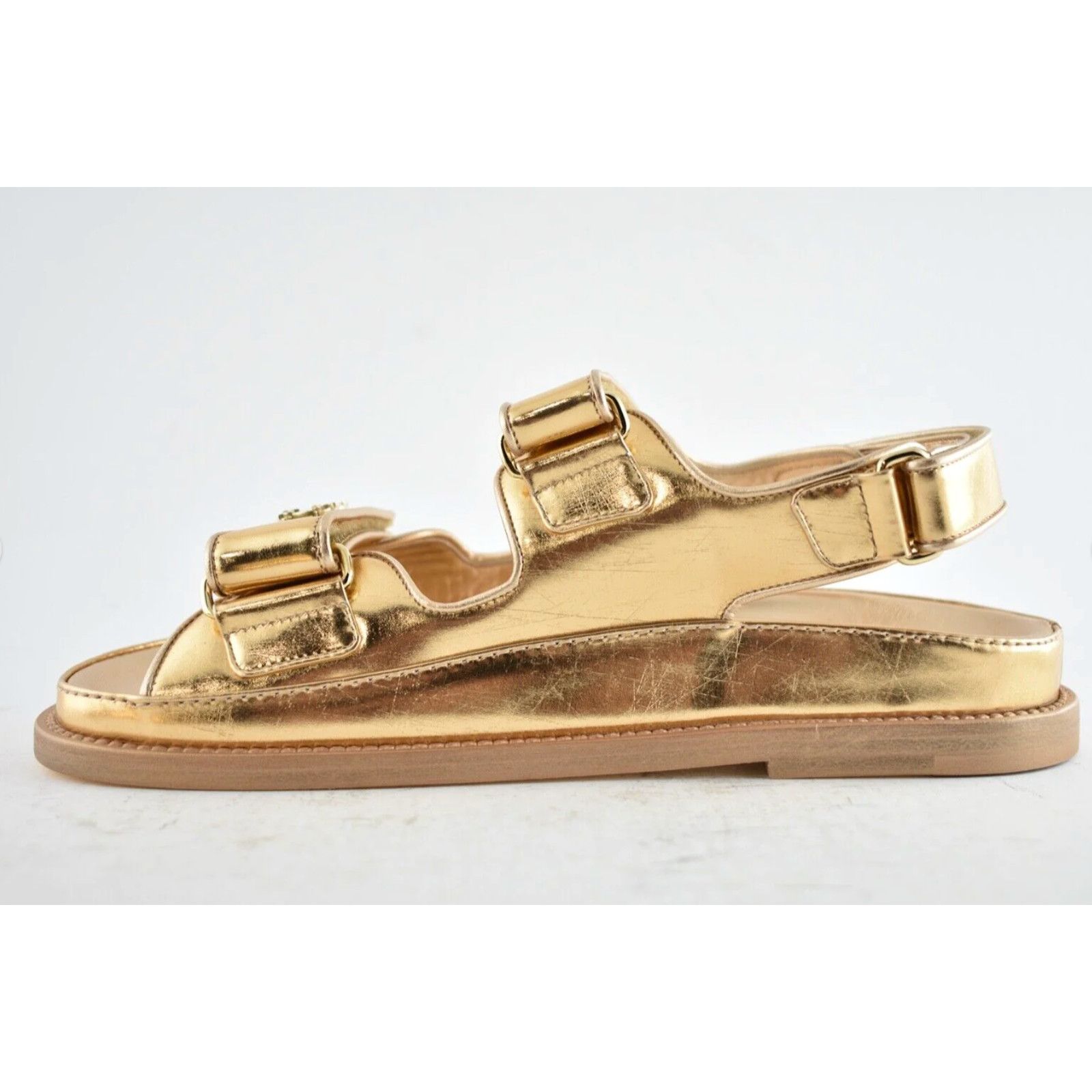 Chanel Chanel 22C Golden Gold Laminated CC Logo Mule Slide Size US 5.5 / IT 35.5 - 10 Thumbnail