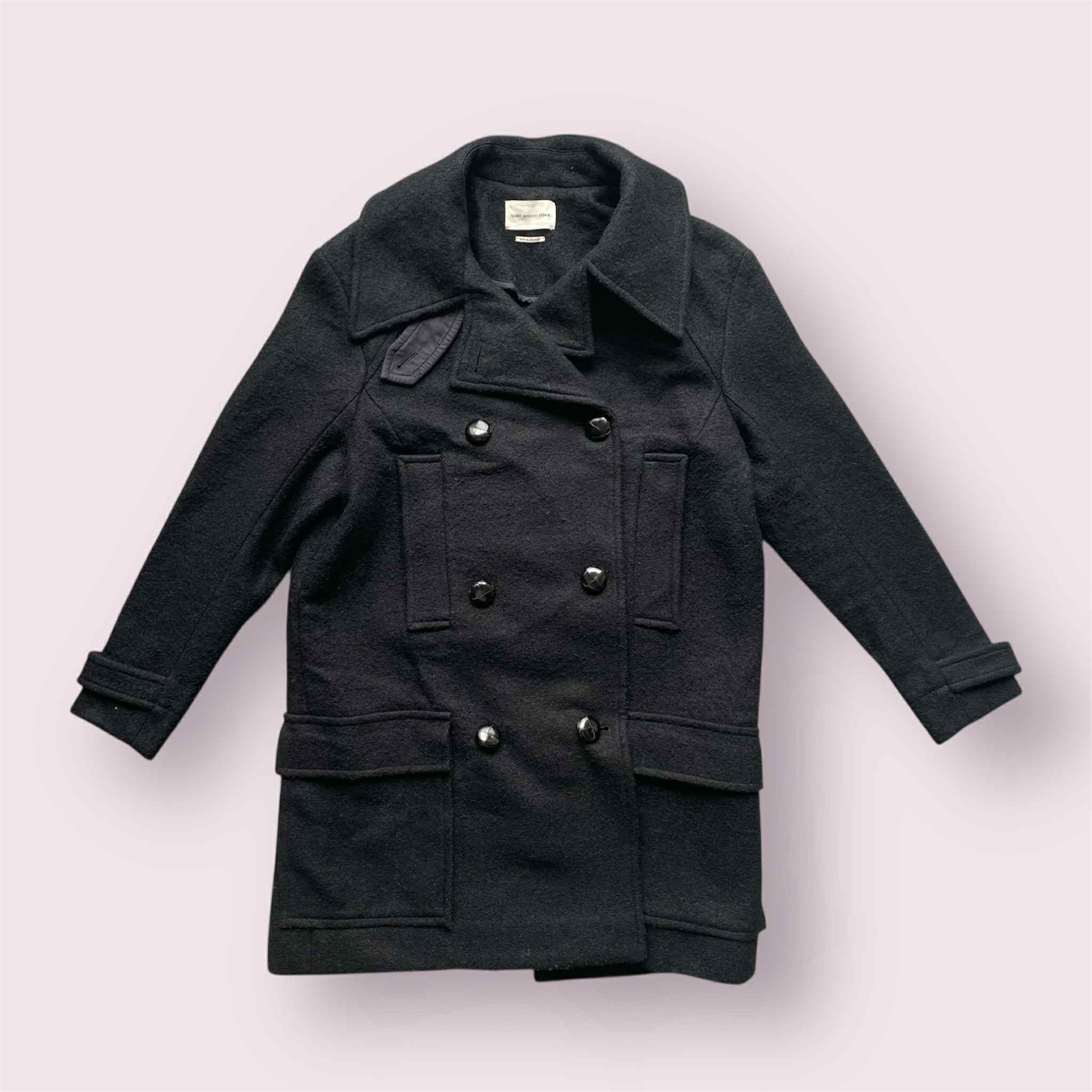 Isabel Marant Etoile Black Wool Boiled Peacoat Buttons