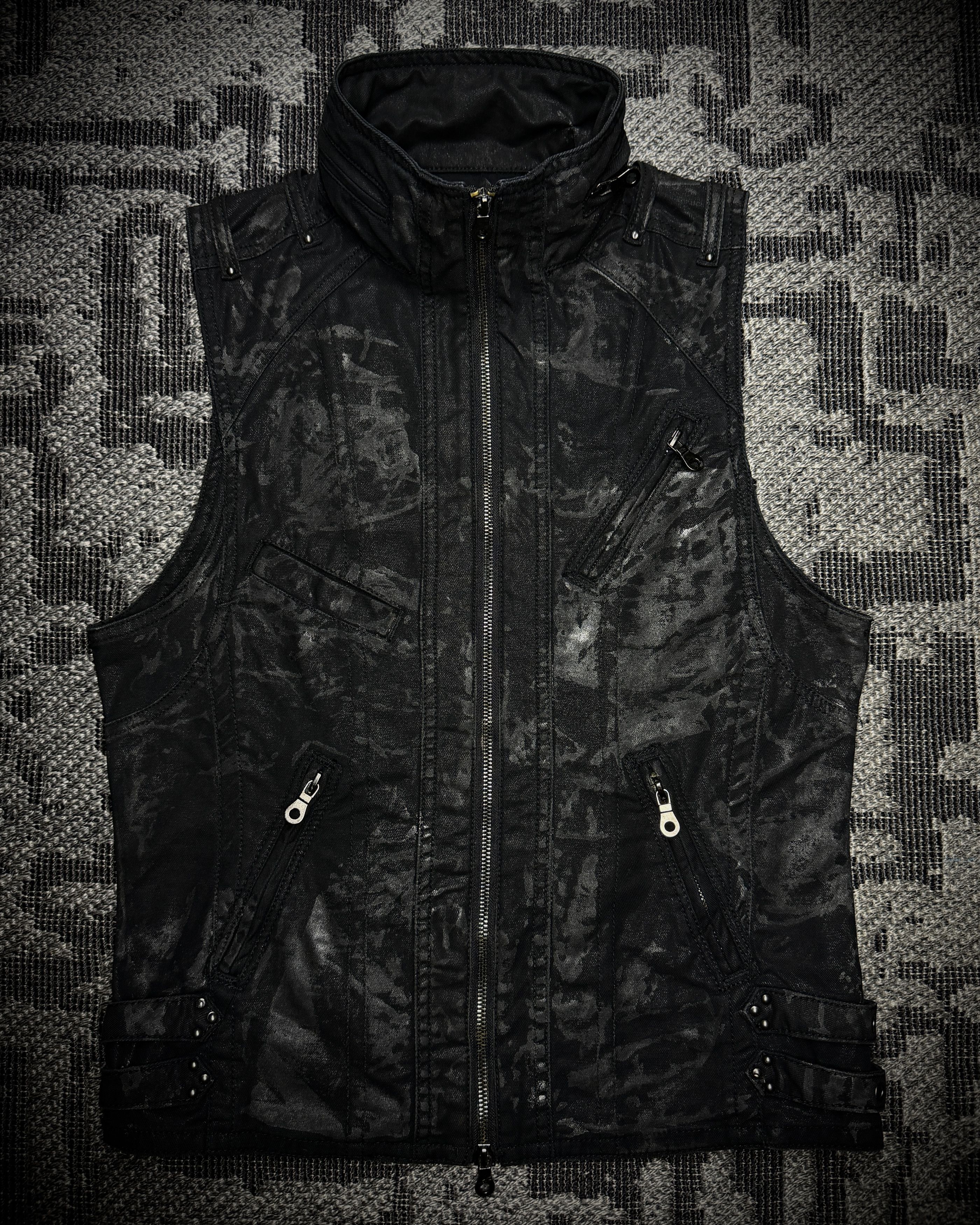Japanese Brand Midas Coated Splatter Multi-Zip Biker Vest Size US S / EU 44-46 / 1 - 1 Thumbnail