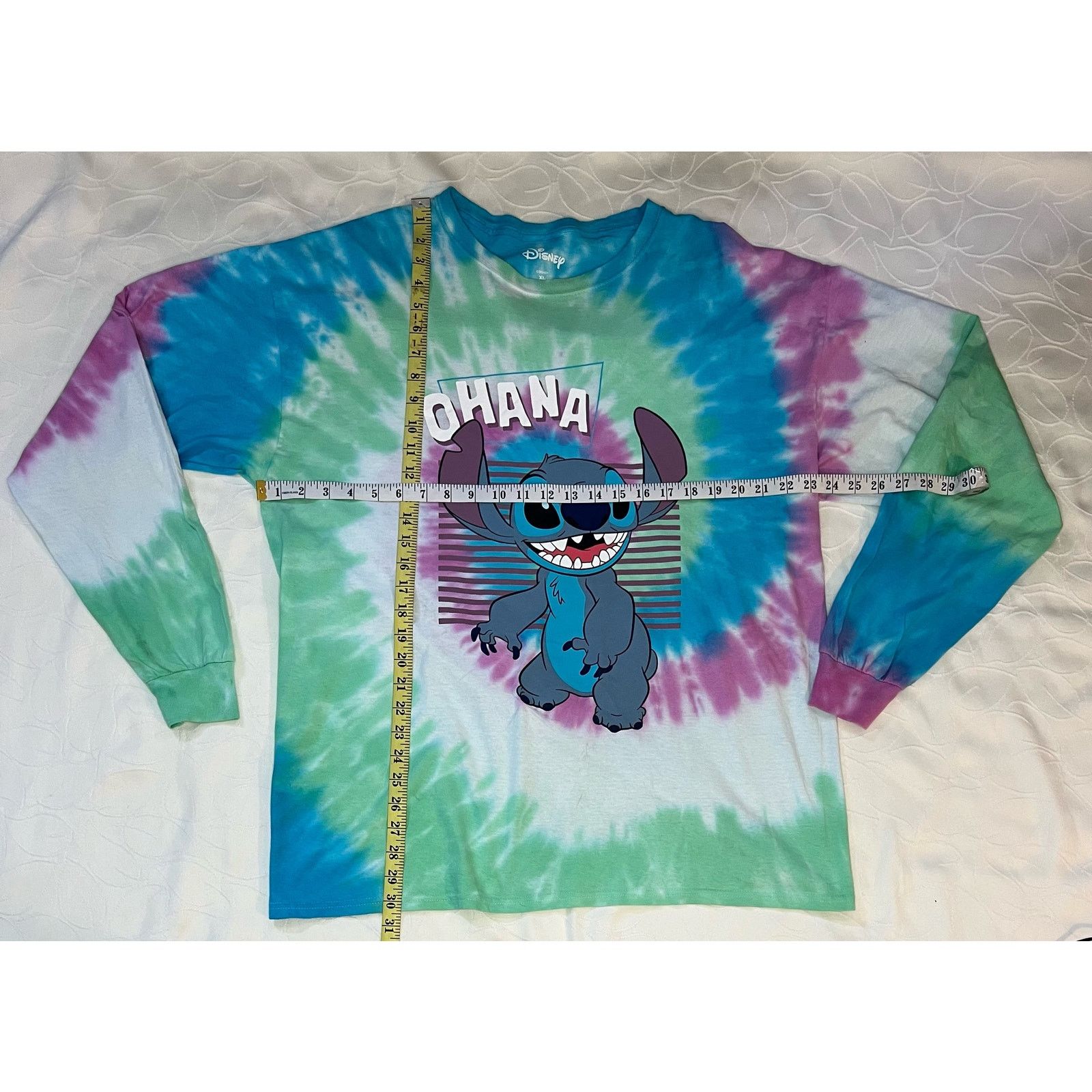 Disney DISNEY Stich Ohana Womens Cotton Tie Dyed Long Sleeve Shirt Size XL / US 12-14 / IT 48-50 - 4 Thumbnail